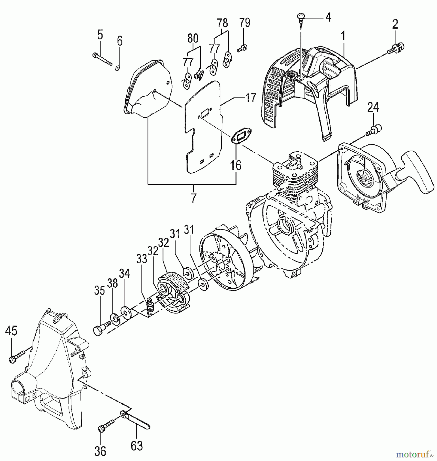 Tanaka Trimmer, Motorsensen TBC-225S - Tanaka Grass Trimmer Muffler, Clutch & Cover