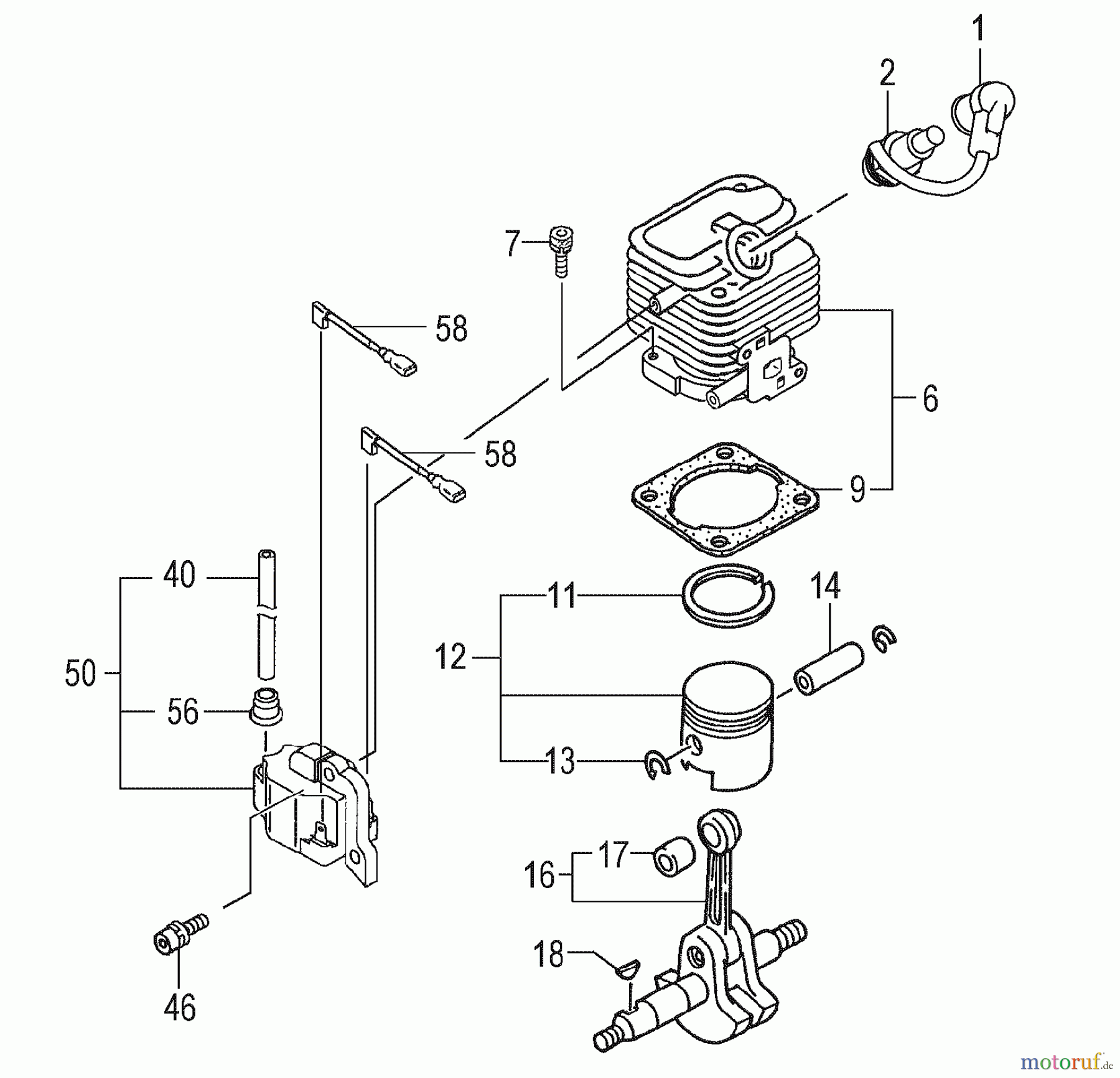 Tanaka Trimmer, Motorsensen TBC-230 - Tanaka Grass Trimmer Cylinder, Piston, Crankshaft