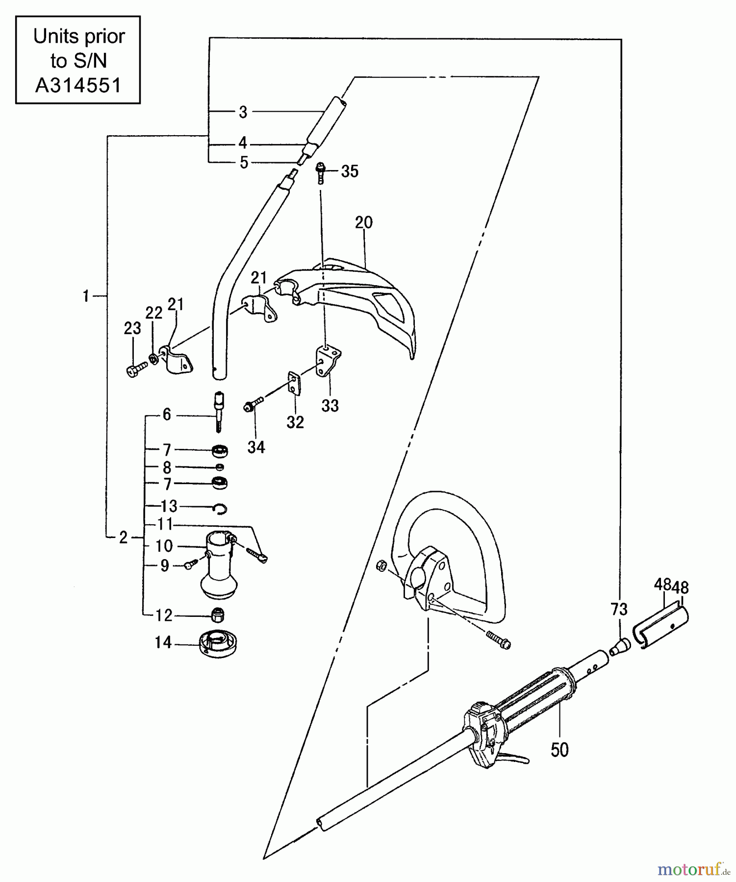 Tanaka Trimmer, Motorsensen TBC-230B - Tanaka Grass Trimmer Drive Shaft, Safety Guard & Gear Case Units prior to S/N A314551
