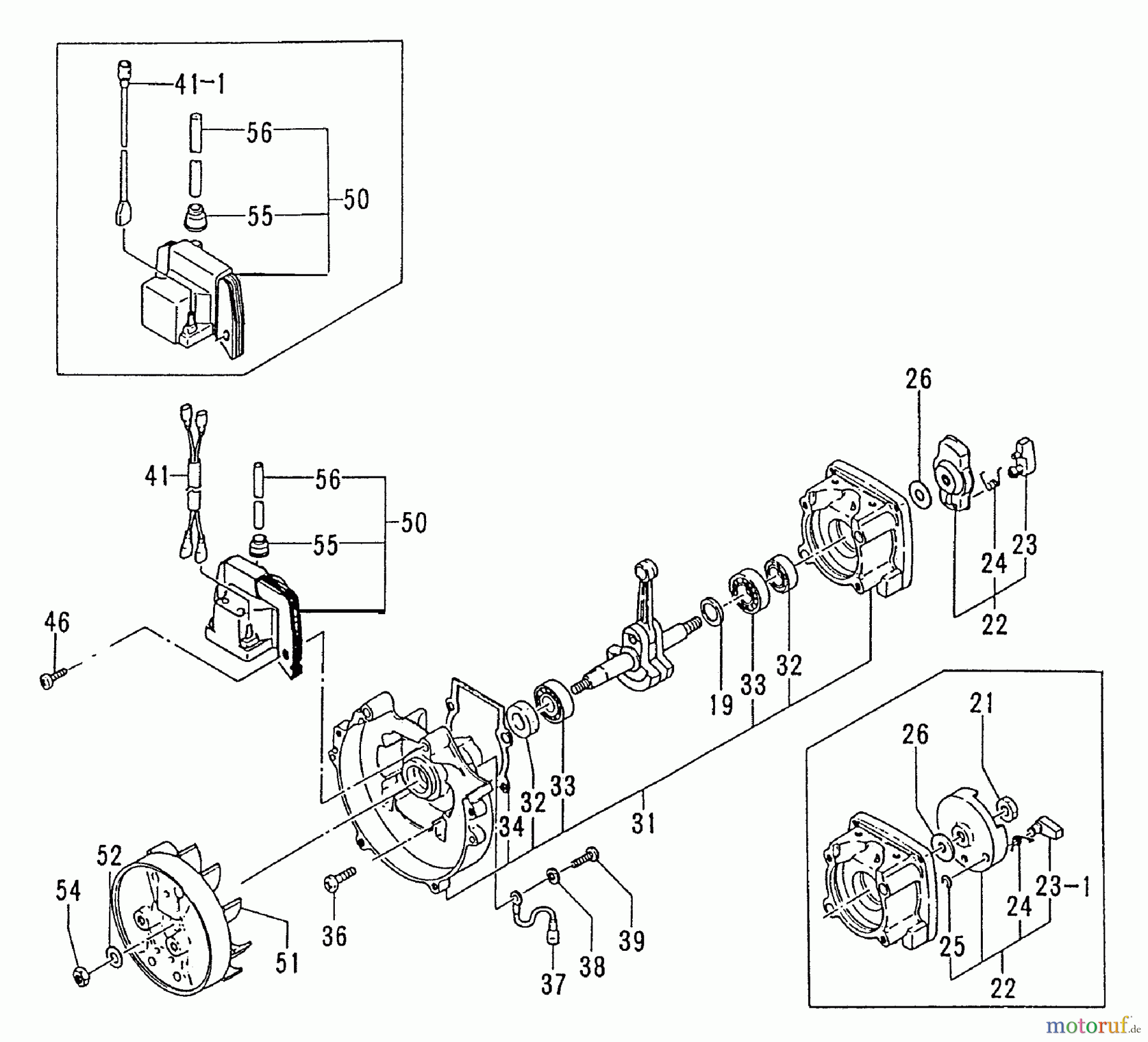 Tanaka Trimmer, Motorsensen TBC-250 - Tanaka Grass Trimmer / Brush Cutter Crankcase, Flywheel, Ignition, Pawls