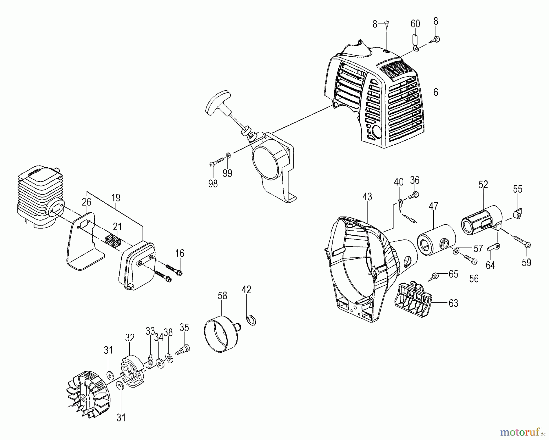 Tanaka Trimmer, Motorsensen TBC-2501 - Tanaka Grass Trimmer Clutch, Muffler, Anti-Vibe, Fan Case