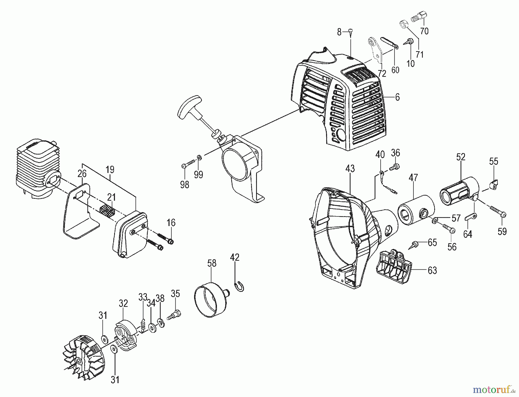 Tanaka Trimmer, Motorsensen TBC-2501H - Tanaka Grass Trimmer (SN: C263177 - C263752) Muffler, Clutch & Cover