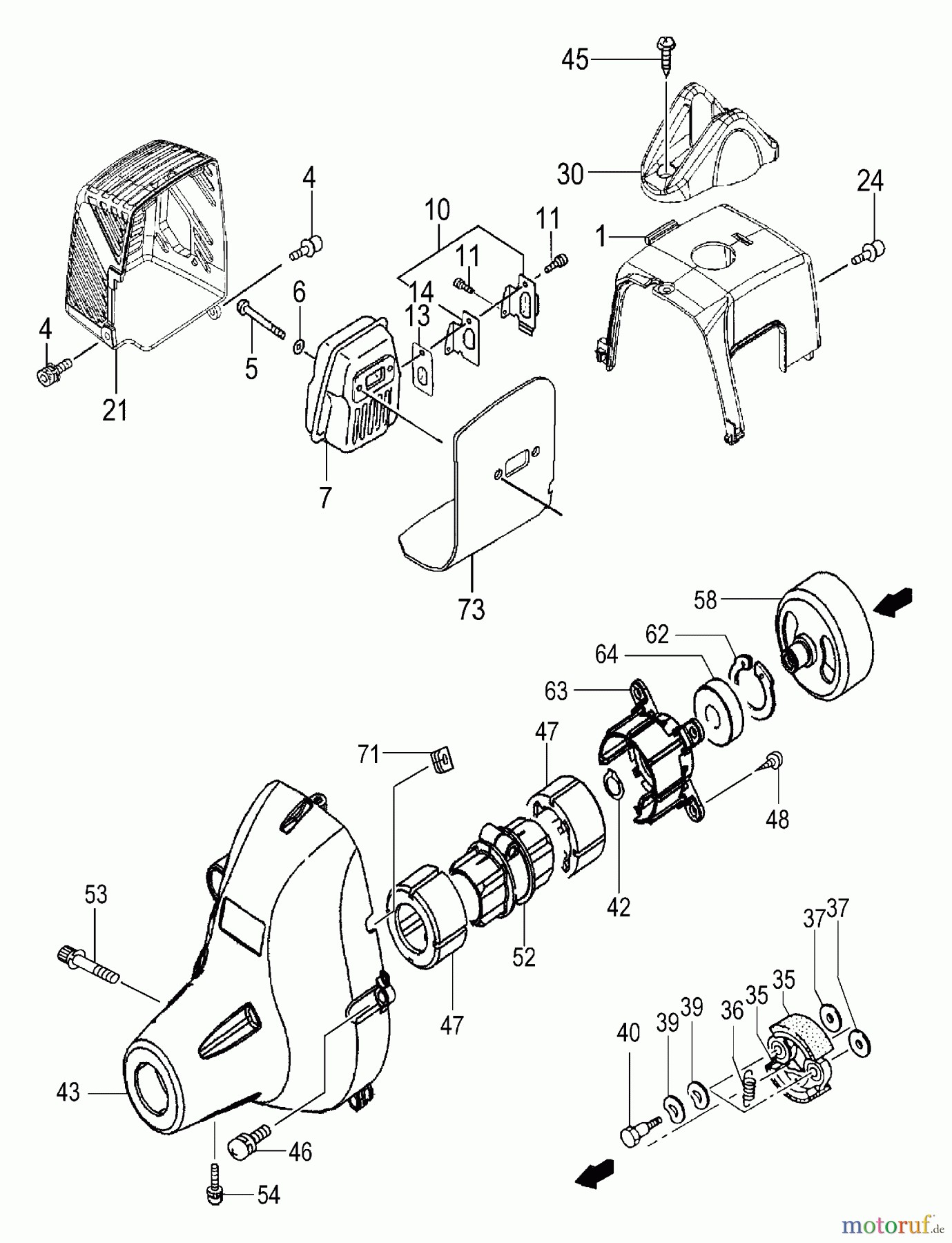 Tanaka Trimmer, Motorsensen TBC-340PFD - Tanaka Grass Trimmer / Brush Cutter Clutch, Muffler, Anti-Vibe, Fan Case