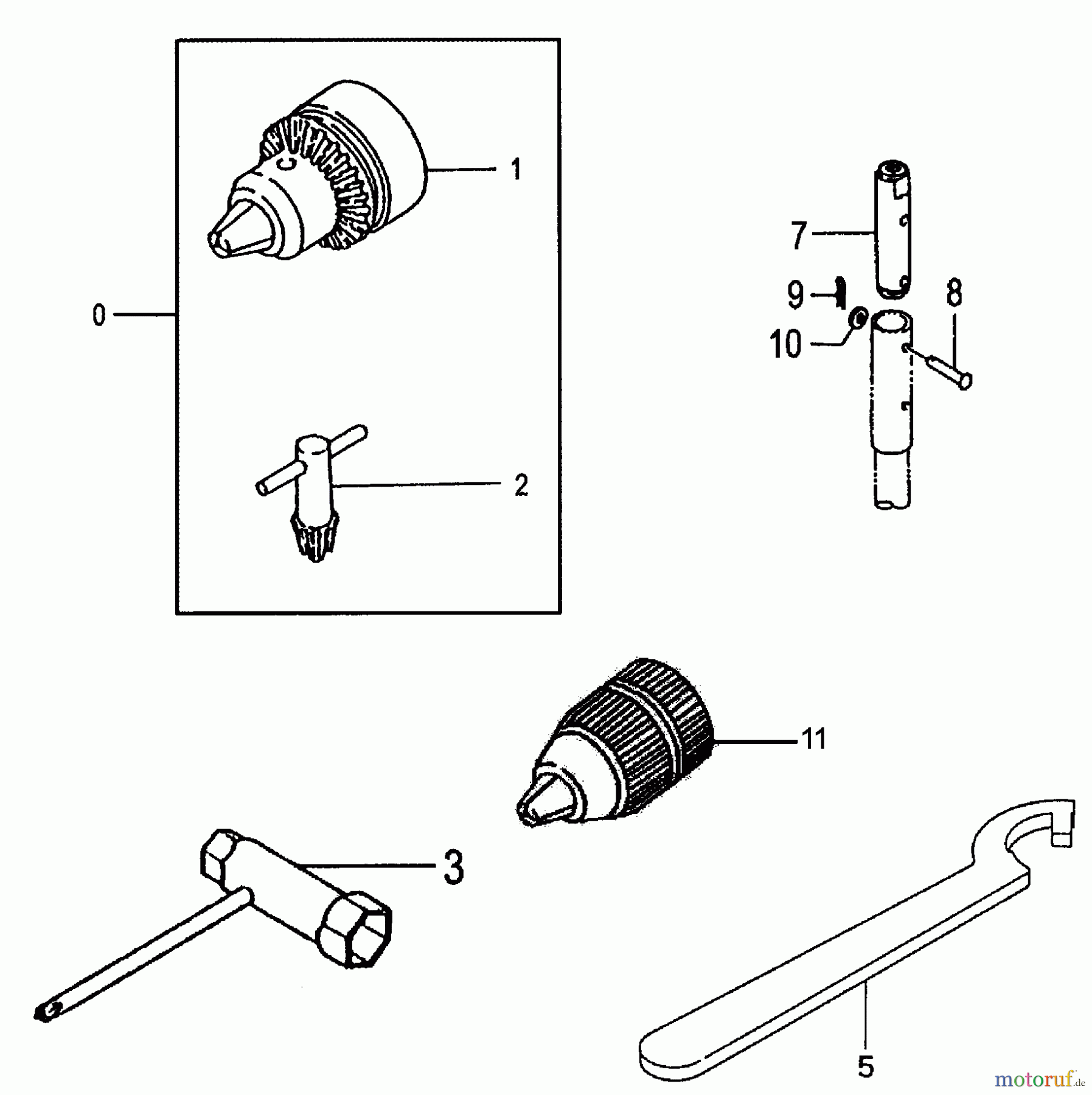  Tanaka Erdbohrer TED-262 - Tanaka Portable Gas Drill Chuck, Key, Adapter, Tools