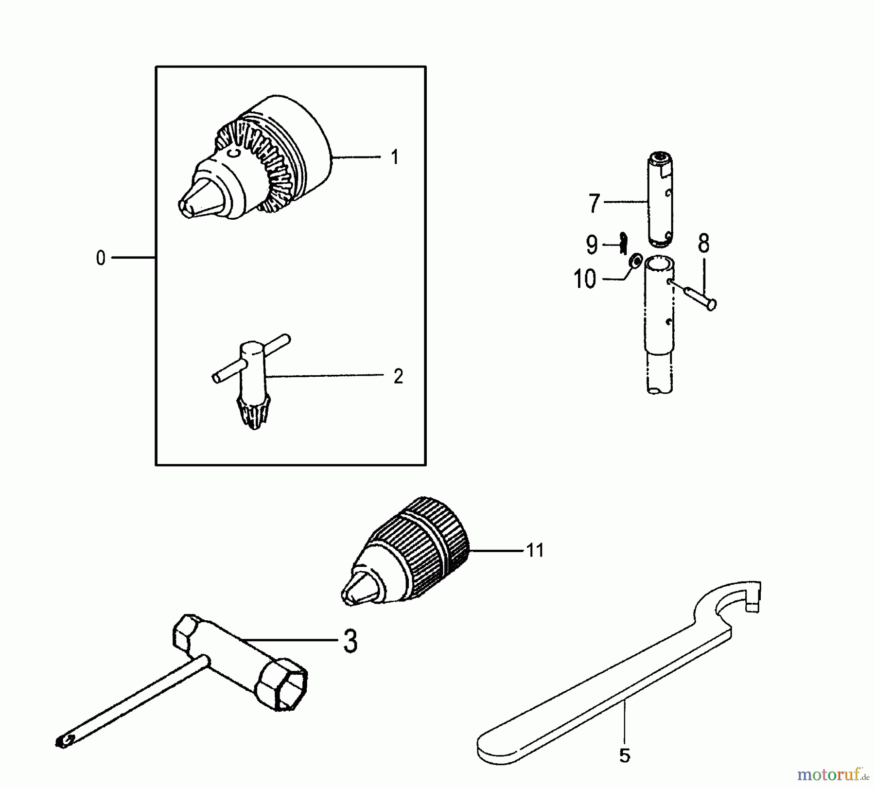 Tanaka Erdbohrer TED-262R - Tanaka Engine Drill W/Reverse Chuck, Key, Adapter, Tools