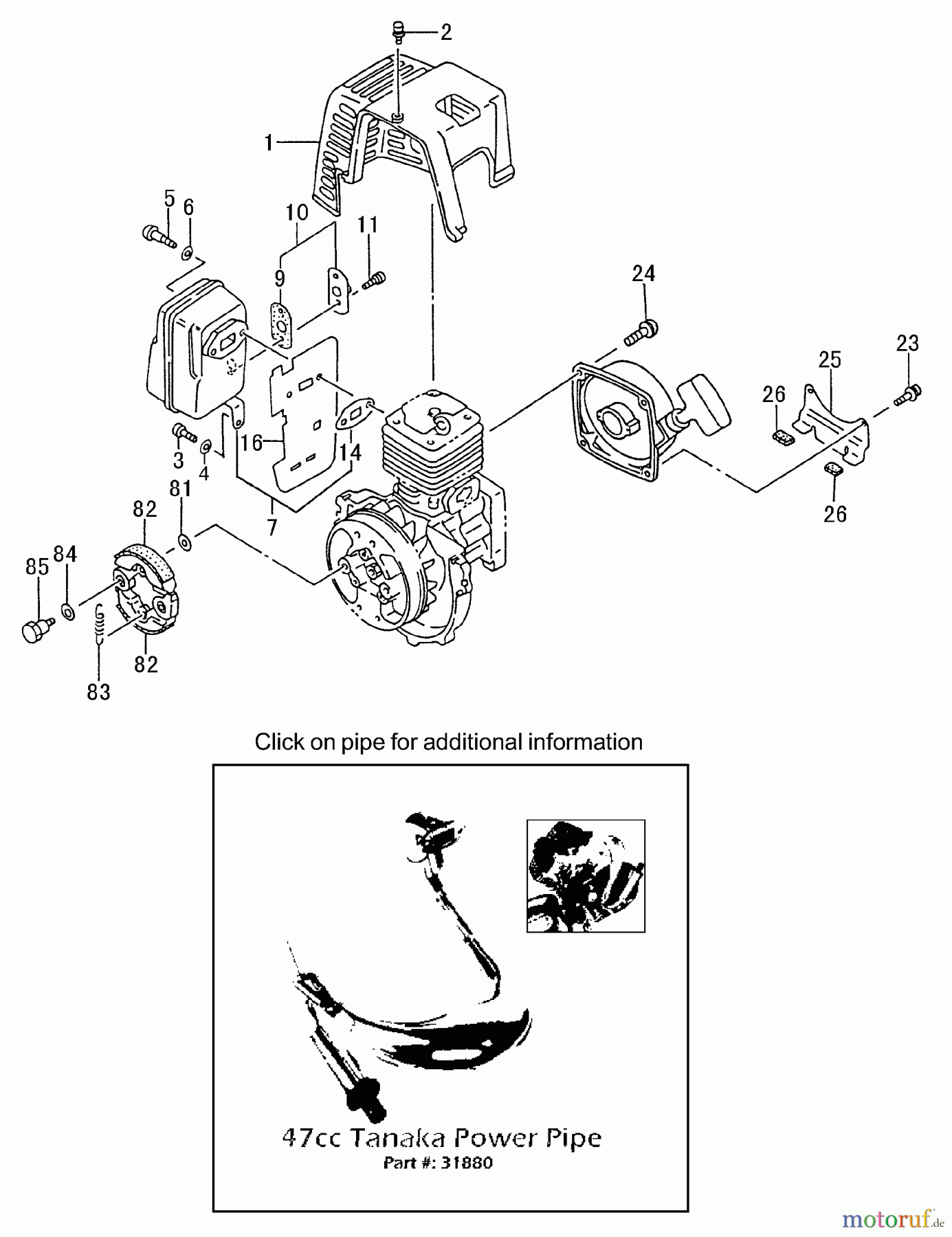 Tanaka Motoren TC-4700 - Tanaka Utility / Scooter Engine Muffler & Clutch