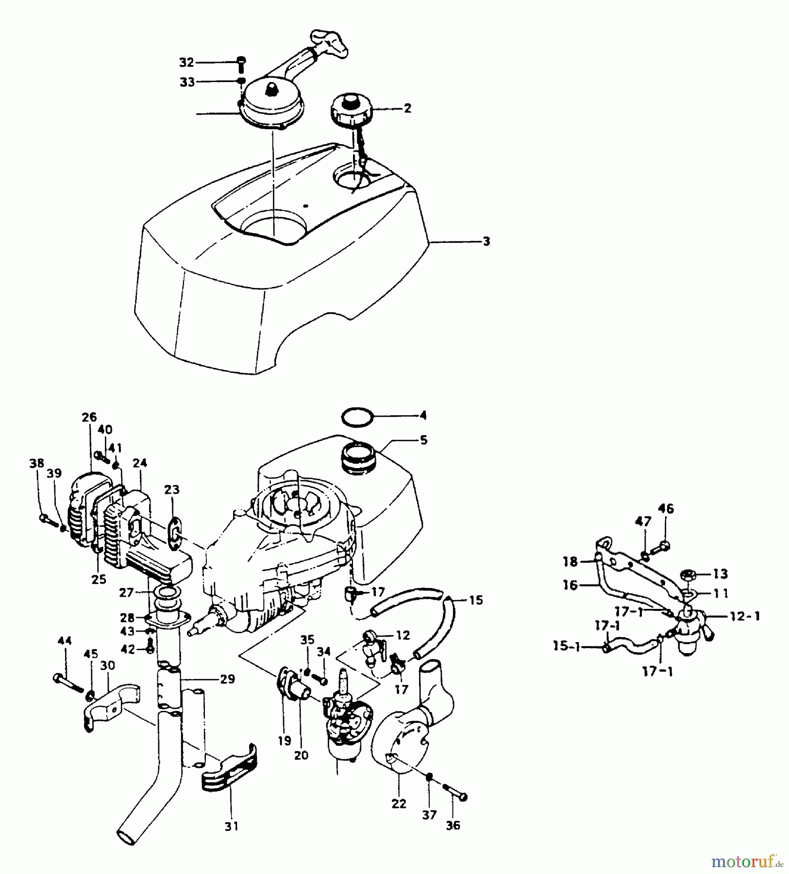 Tanaka Botsmotoren TOB-120 - Tanaka 1.2HP Outboard Motor Engine Cover, Muffler, Starter, Fuel System