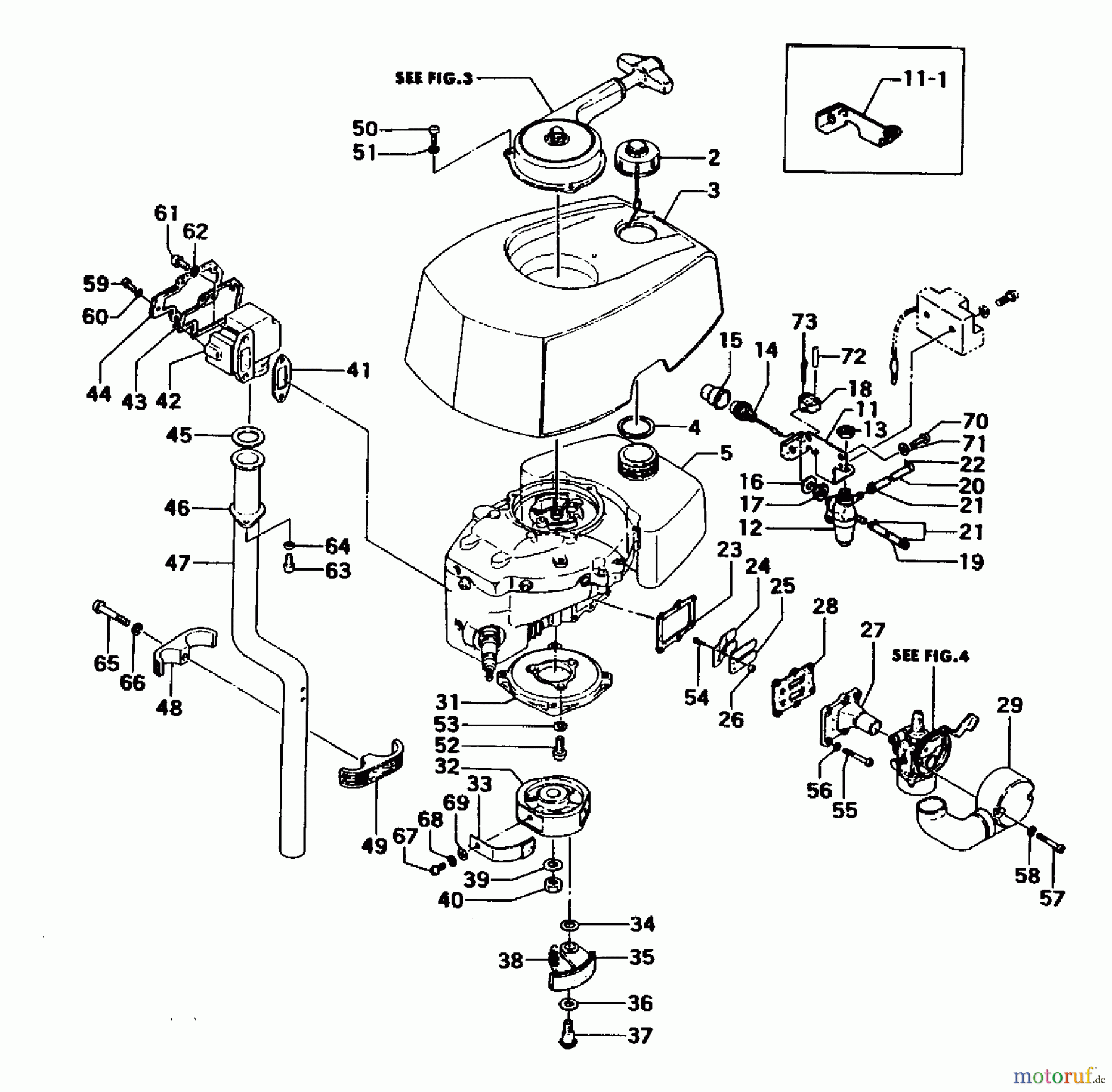 Tanaka Botsmotoren TOB-175 - Tanaka 1.75HP Outboard Motor Tank, Clutch & Muffler