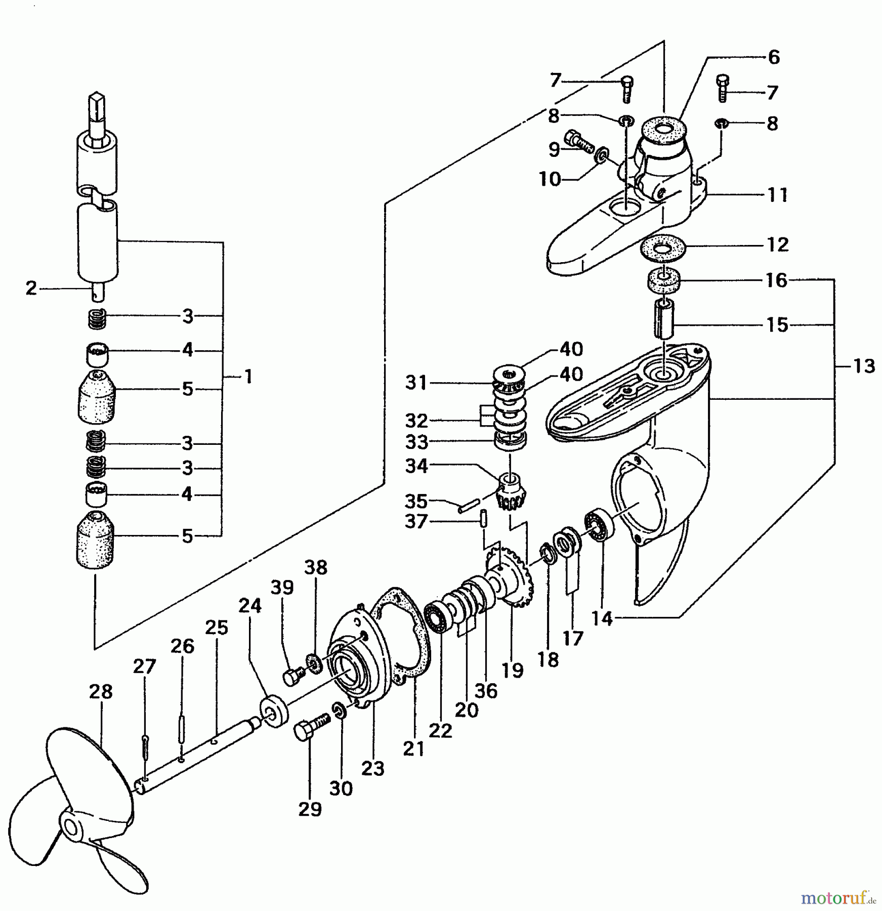  Tanaka Botsmotoren TOB-300 - Tanaka 3HP Outboard Motor Gear Case, Propeller, Drive Shaft