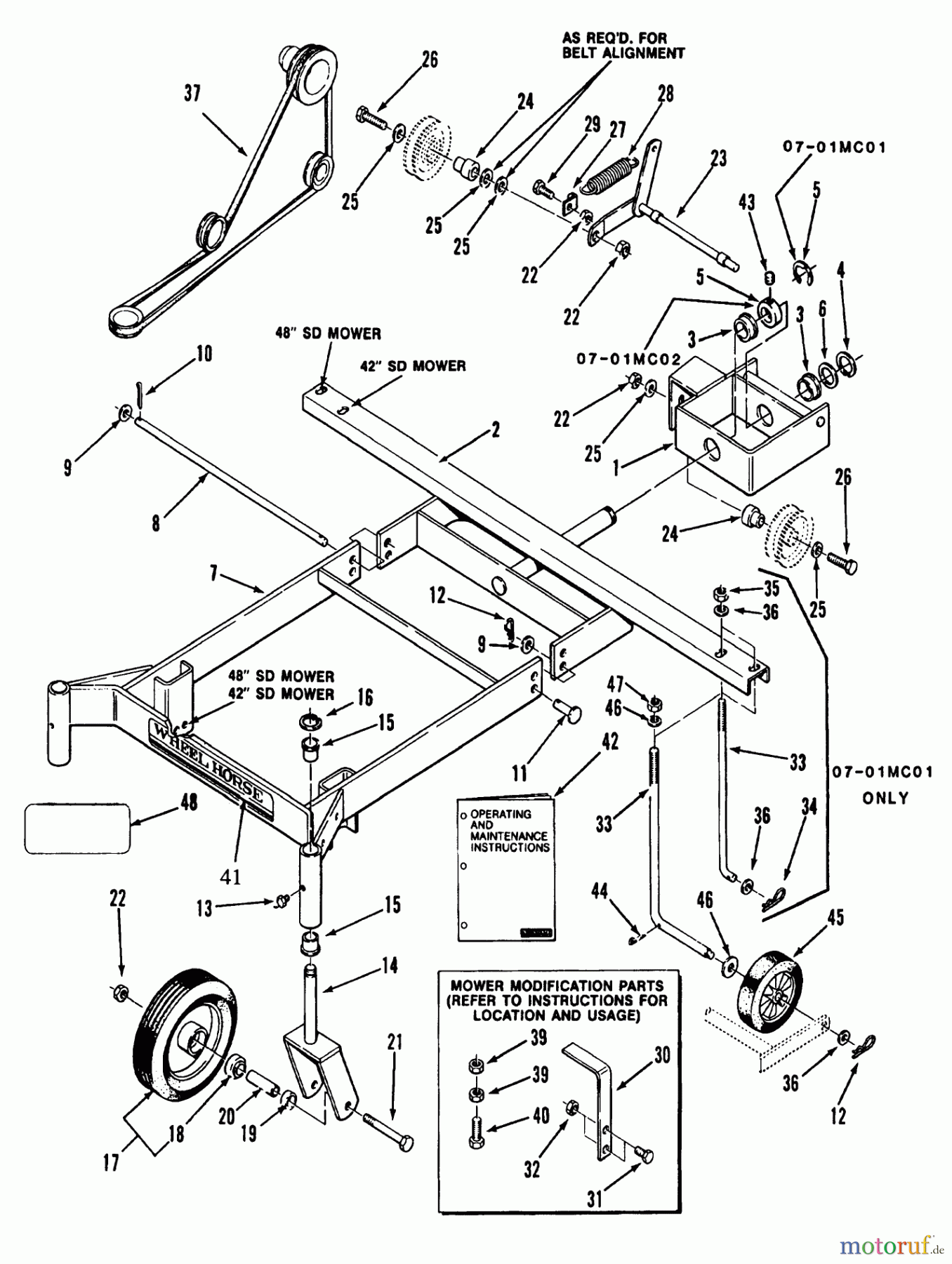 Toro Neu Accessories, Mower 07-01MC01 - Toro Front Mower Carrier, 1984 FRONT MOUNT MOWER CARRIER VEHICLE IDENTIFICATION NUMBER 07-01MC01, 07-01MC02, 07-01MC03