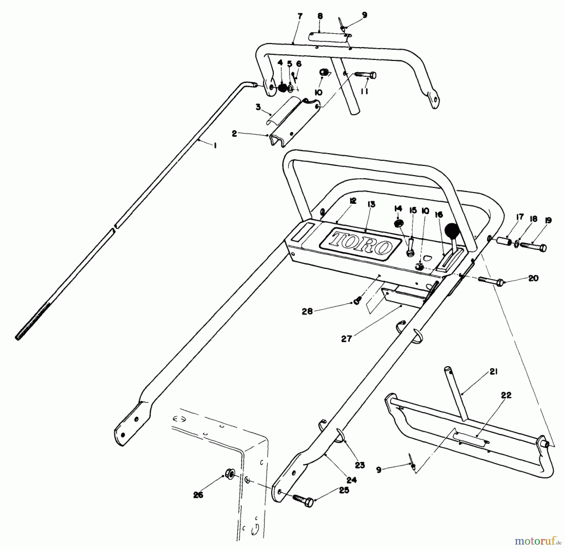 Toro Neu Mowers, Drive Unit Only 30103 - Toro Mid-Size Proline Gear Traction Unit, 12 hp, 1988 (8000001-8999999) HANDLE ASSEMBLY