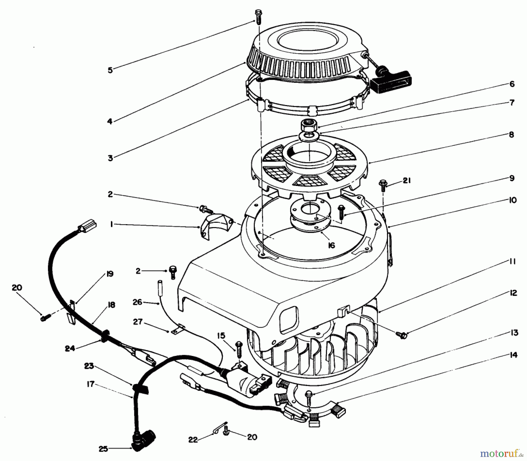 Toro Neu Mowers, Drive Unit Only 30106 - Toro Mid-Size Proline Gear Traction Unit, 12.5 hp, 1990 (0000001-0999999) RECOIL & FLYWHEEL ASSEMBLY