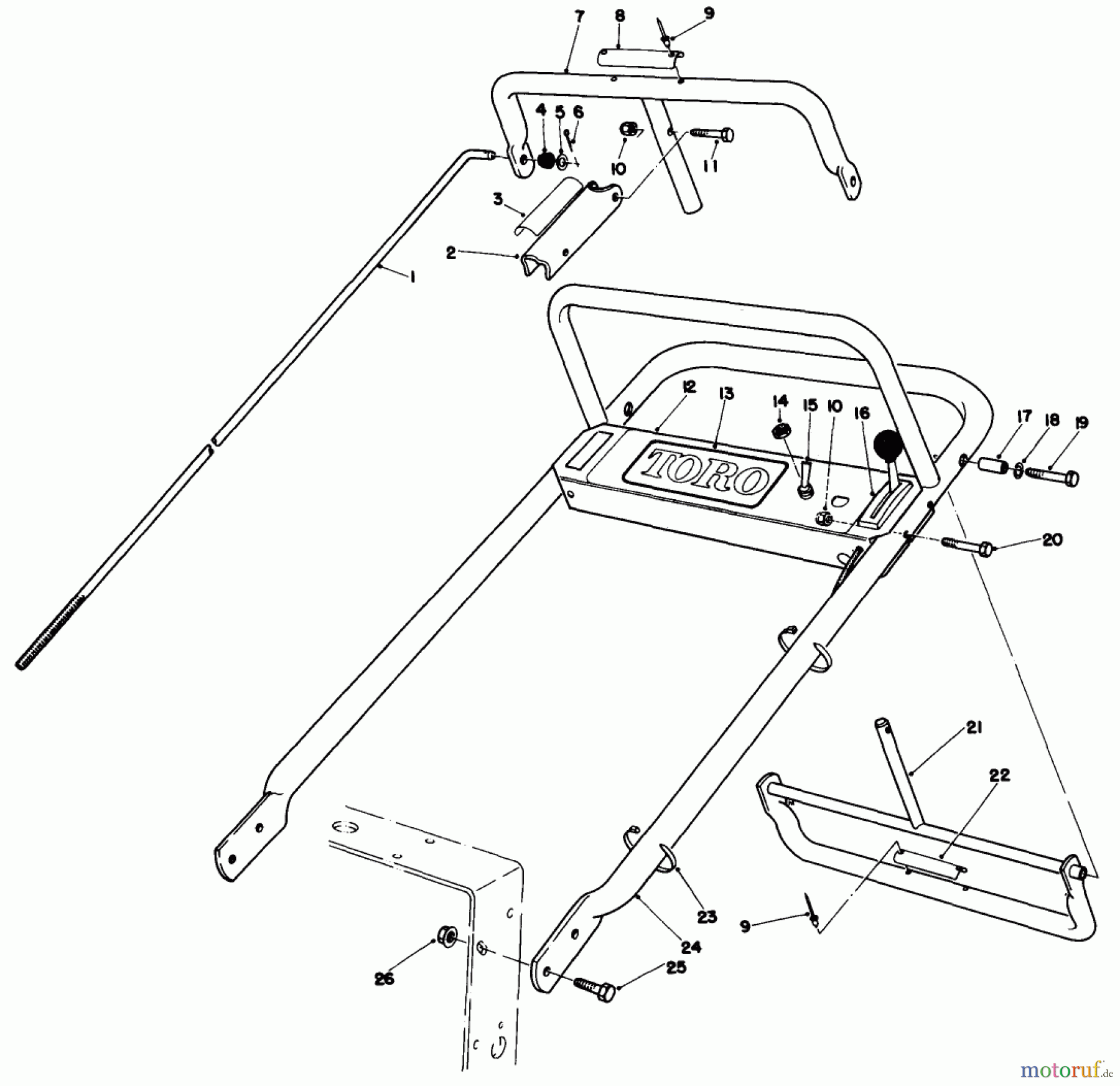  Toro Neu Mowers, Drive Unit Only 30111 - Toro Mid-Size Proline Gear Traction Unit, 11 hp, 1985 (5000001-5999999) HANDLE ASSEMBLY