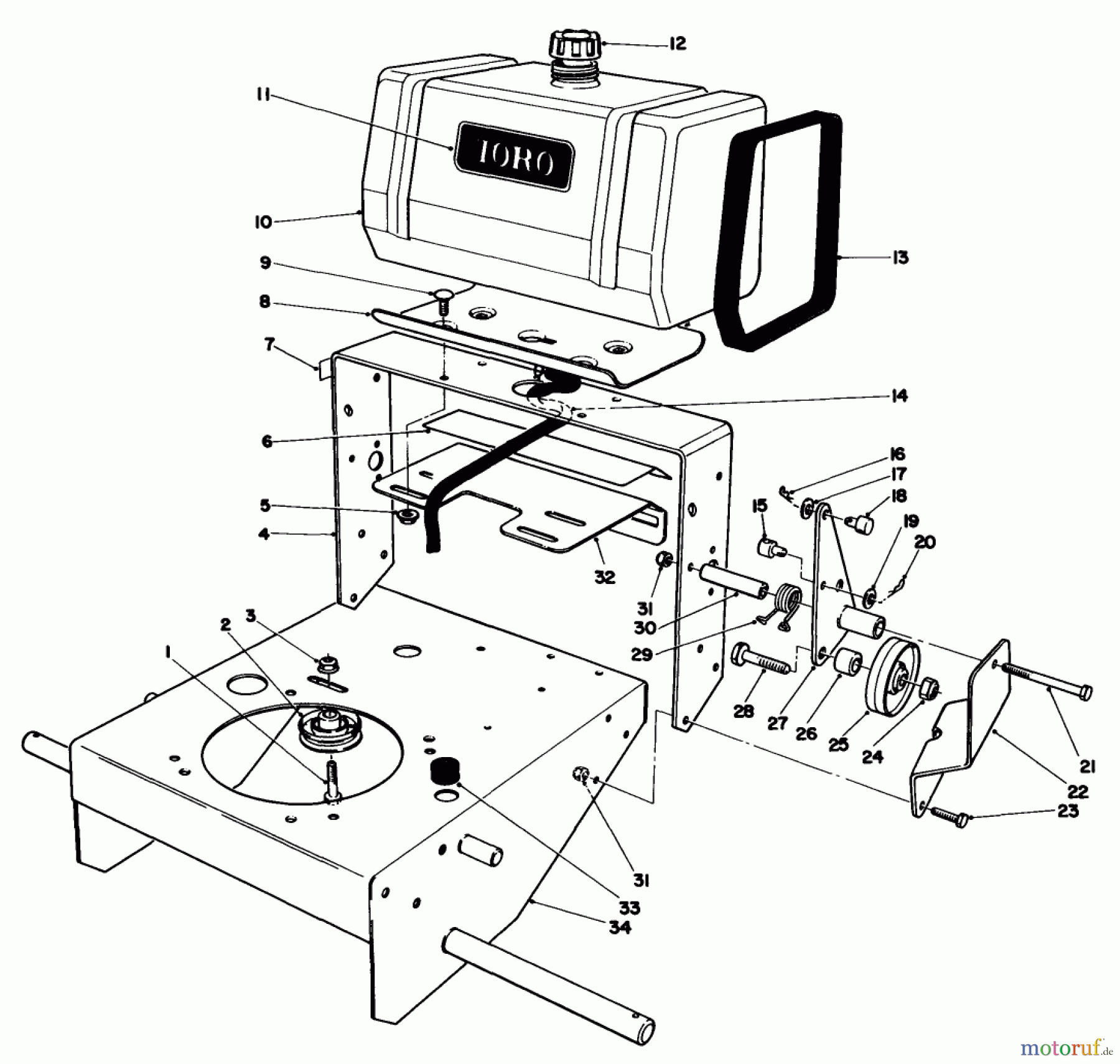  Toro Neu Mowers, Drive Unit Only 30111 - Toro Mid-Size Proline Gear Traction Unit, 11 hp, 1986 (6000001-6999999) FRAME ASSEMBLY
