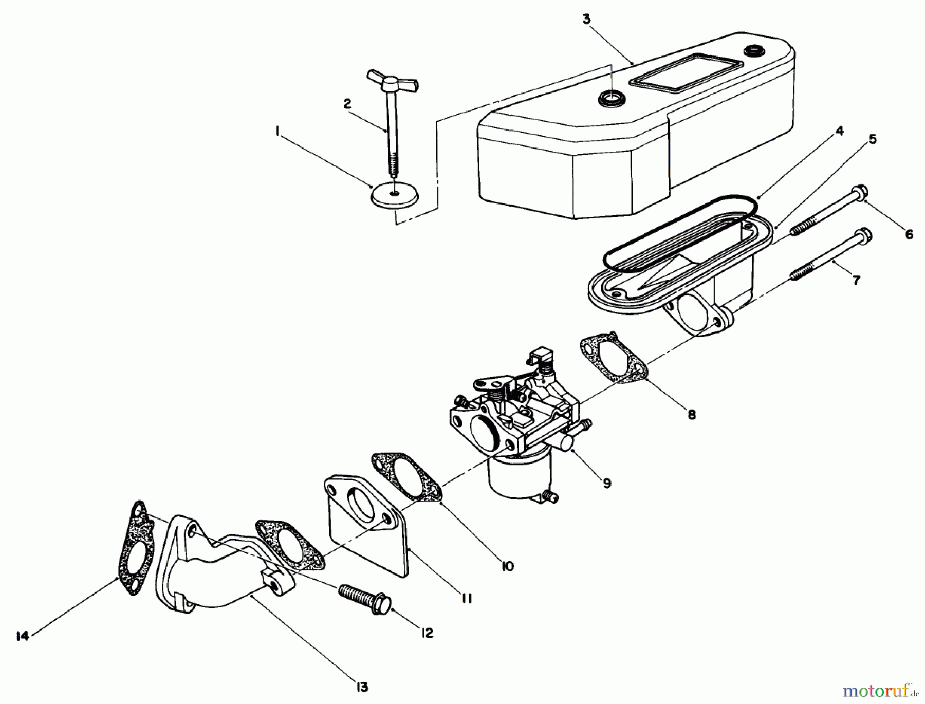 Toro Neu Mowers, Drive Unit Only 30112 - Toro Mid-Size Proline Gear Traction Unit, 12.5 hp, 1986 (6000001-6999999) AIR CLEANER AND CARBURETOR ASSEMBLY