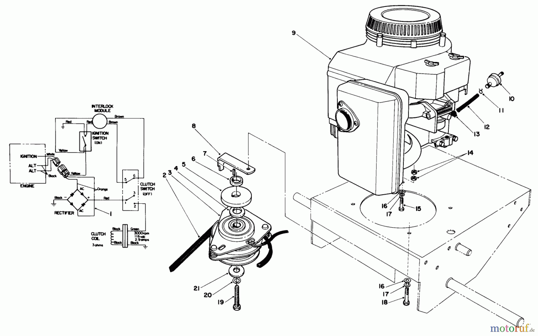 Toro Neu Mowers, Drive Unit Only 30112 - Toro Mid-Size Proline Gear Traction Unit, 12.5 hp, 1986 (6000001-6999999) ENGINE AND CLUTCH ASSEMBLY