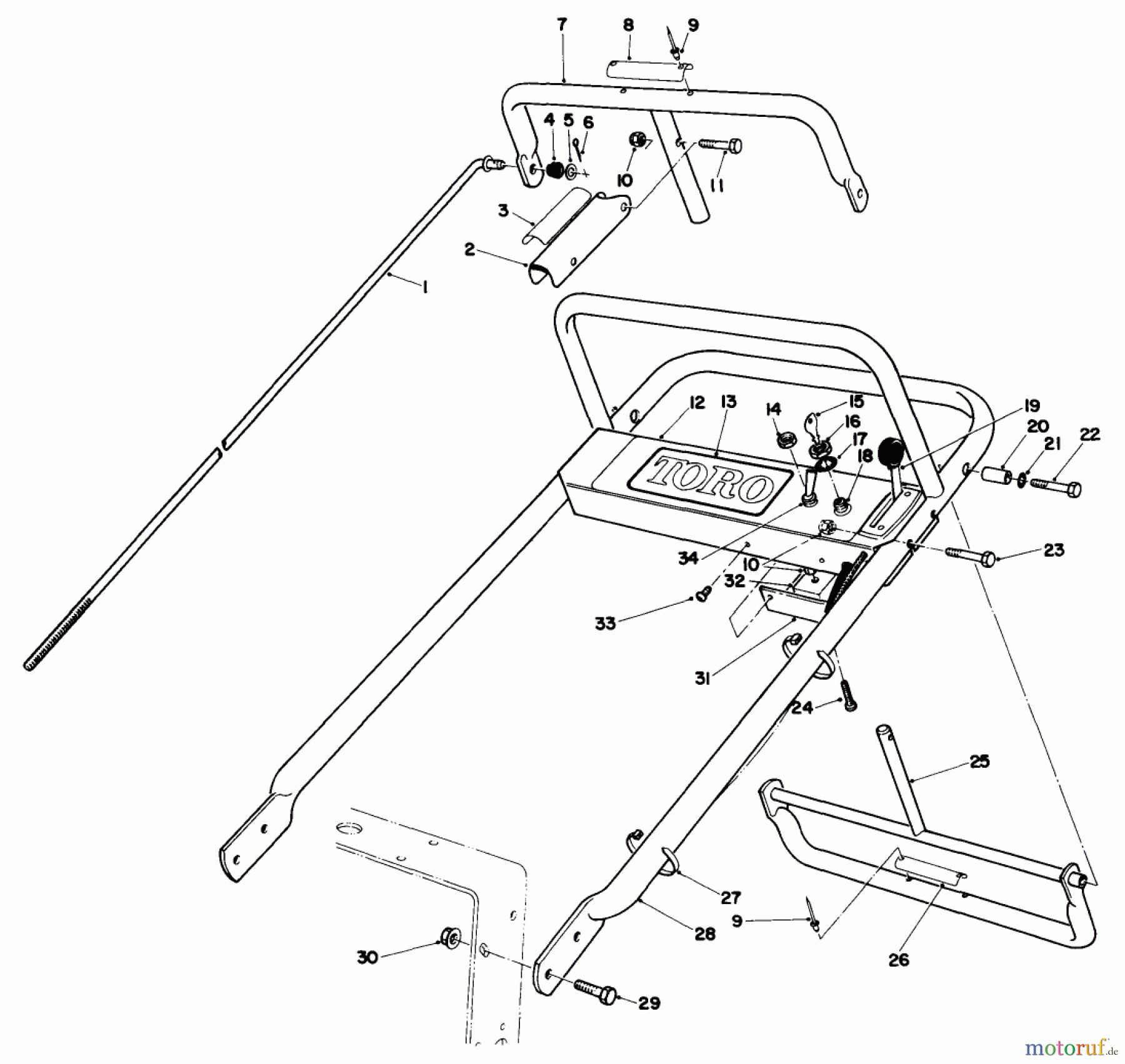 Toro Neu Mowers, Drive Unit Only 30112 - Toro Mid-Size Proline Gear Traction Unit, 12.5 hp, 1986 (6000001-6999999) HANDLE ASSEMBLY