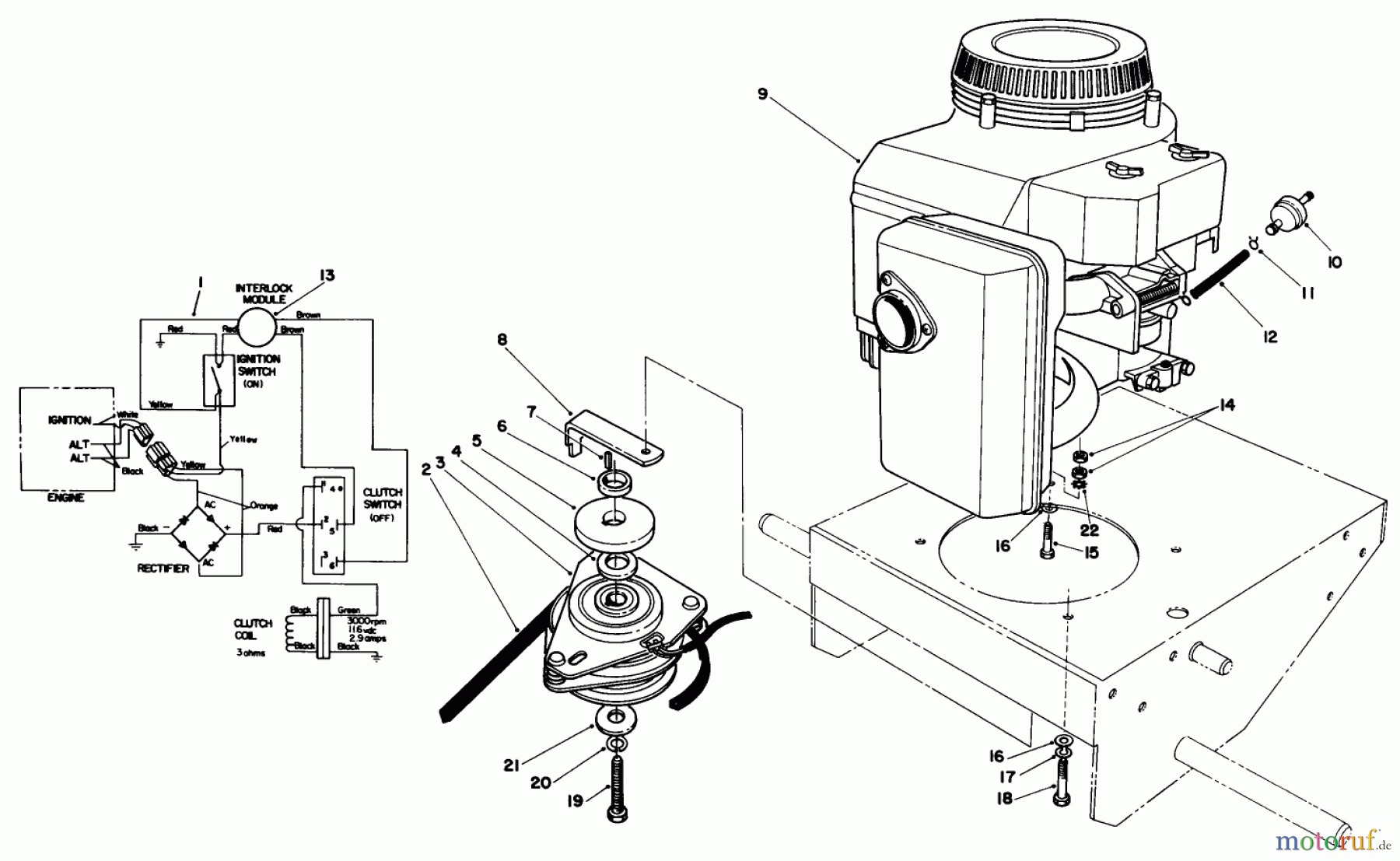Toro Neu Mowers, Drive Unit Only 30112 - Toro Mid-Size Proline Gear Traction Unit, 12.5 hp, 1989 (9000001-9999999) ENGINE AND CLUTCH ASSEMBIY