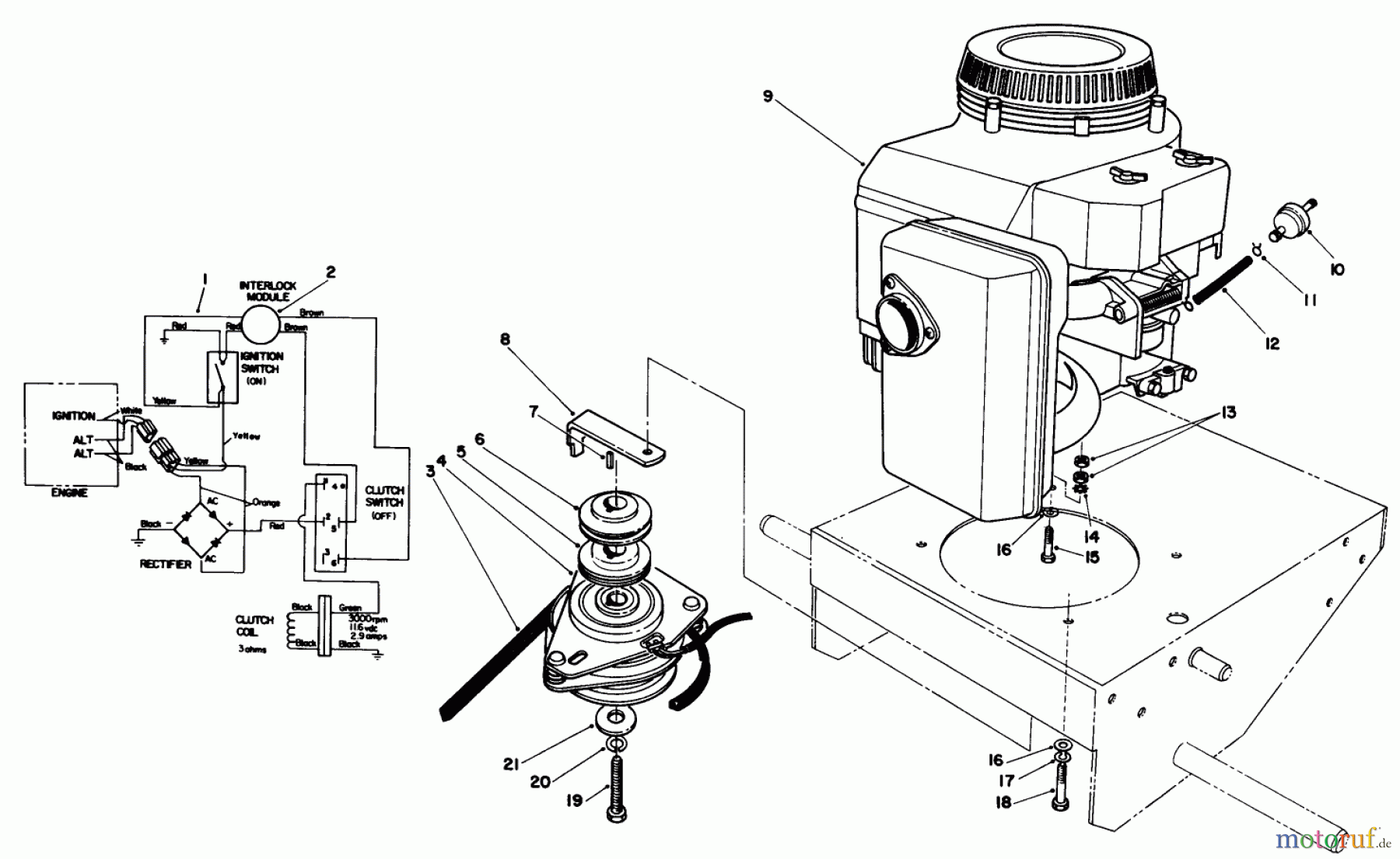  Toro Neu Mowers, Drive Unit Only 30112 - Toro Mid-Size Proline Gear Traction Unit, 12.5 hp, 1990 (0000001-0999999) ENGINE AND CLUTCH ASSEMBLY