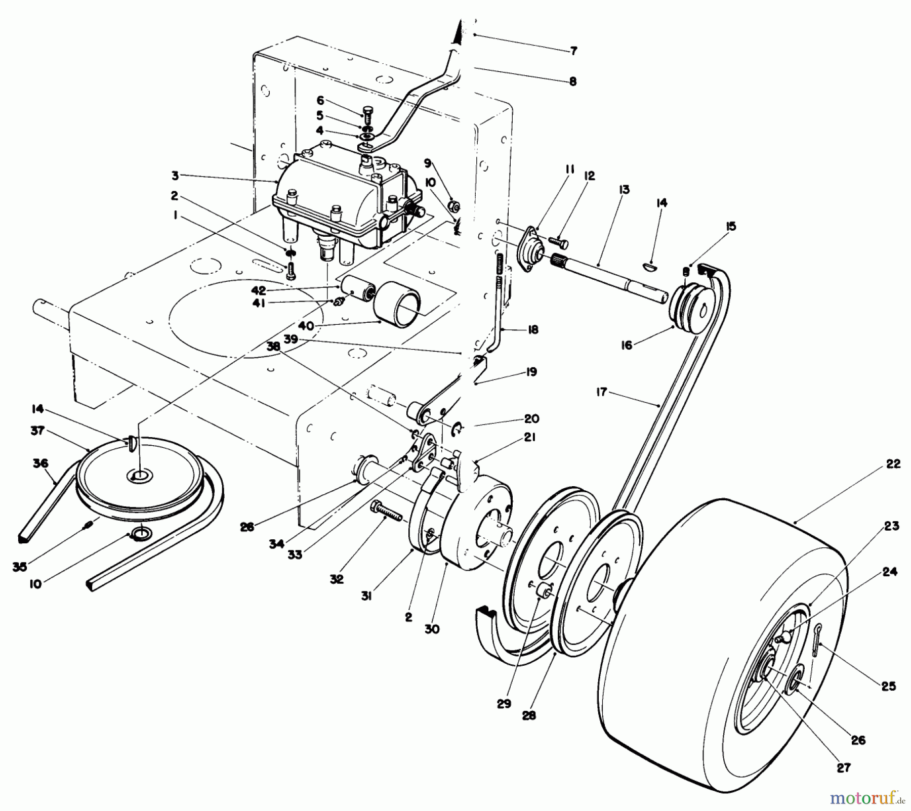 Toro Neu Mowers, Drive Unit Only 30113 - Toro Mid-Size Proline Gear Traction Unit, 8 hp, 1986 (6000001-6999999) AXLE ASSEMBLY