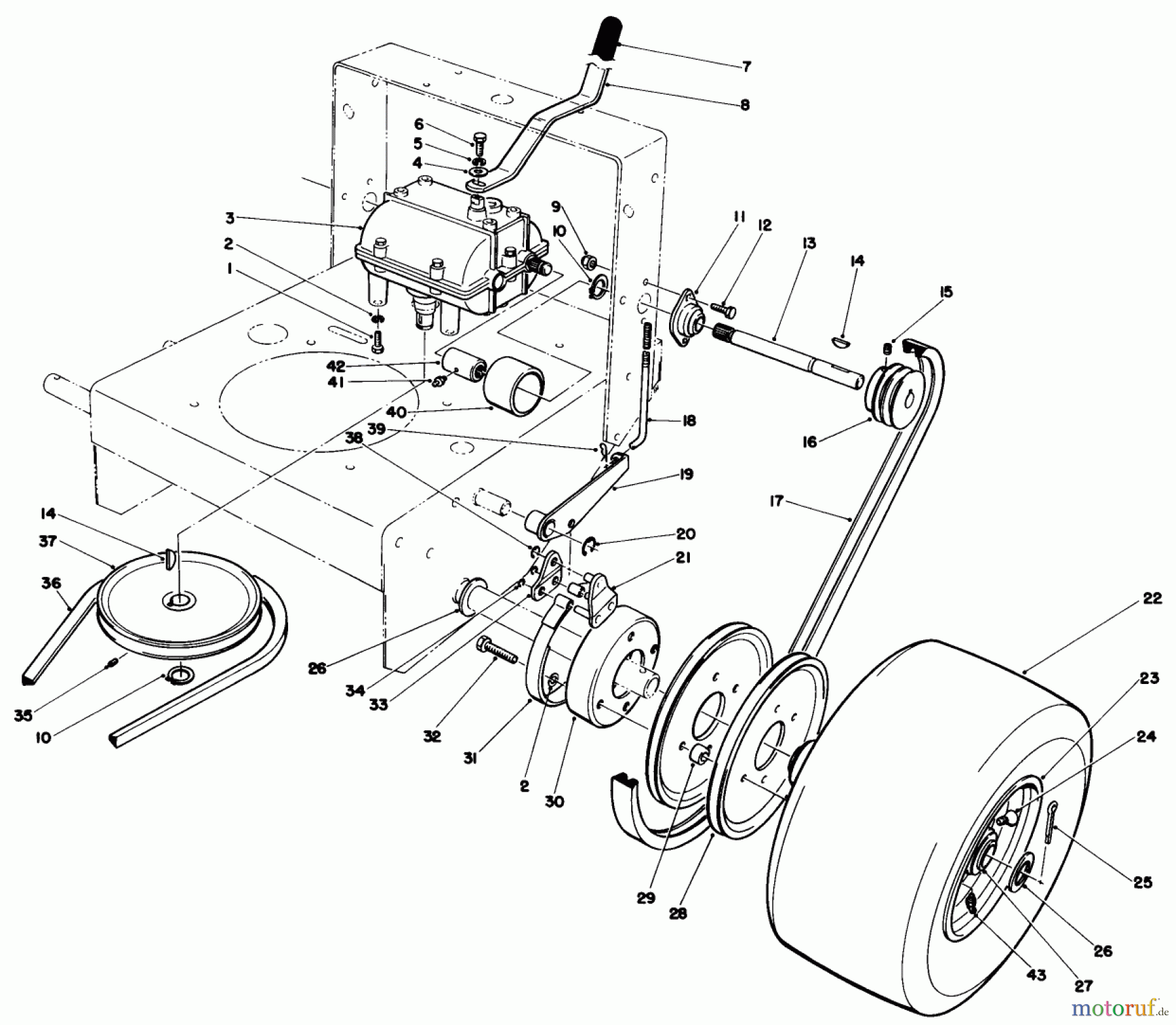 Toro Neu Mowers, Drive Unit Only 30113 - Toro Mid-Size Proline Gear Traction Unit, 8 hp, 1987 (7000001-7999999) AXLE ASSEMBLY