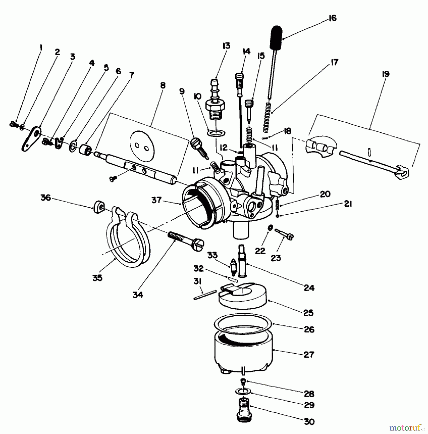  Toro Neu Mowers, Drive Unit Only 30113 - Toro Mid-Size Proline Gear Traction Unit, 8 hp, 1987 (7000001-7999999) CARBURETOR ASSEMBLY