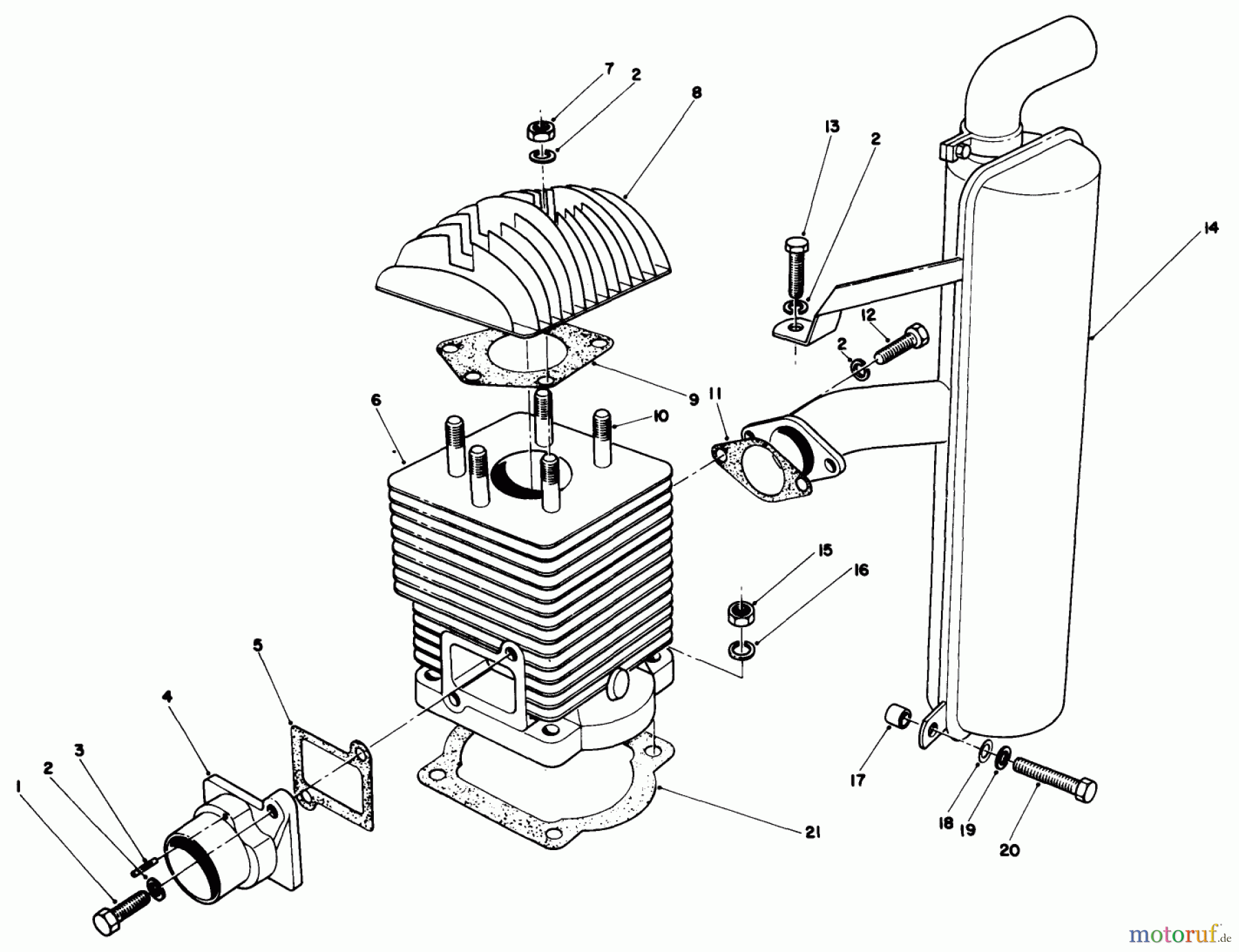 Toro Neu Mowers, Drive Unit Only 30113 - Toro Mid-Size Proline Gear Traction Unit, 8 hp, 1988 (8000001-8999999) CYLINDER & MUFFLER ASSEMBLY