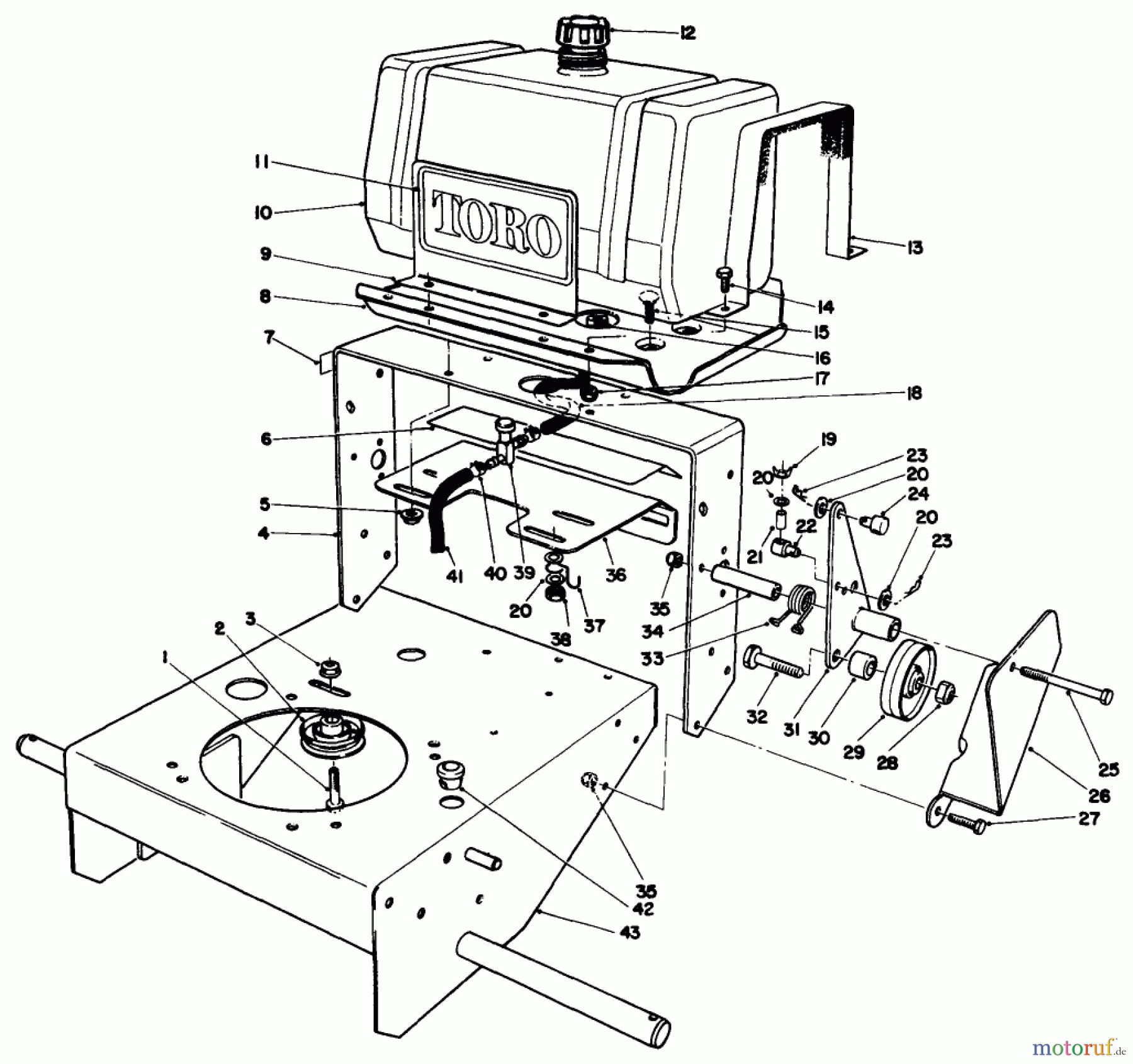 Toro Neu Mowers, Drive Unit Only 30113 - Toro Mid-Size Proline Gear Traction Unit, 8 hp, 1989 (9000001-9999999) FRAME ASSEMBLY
