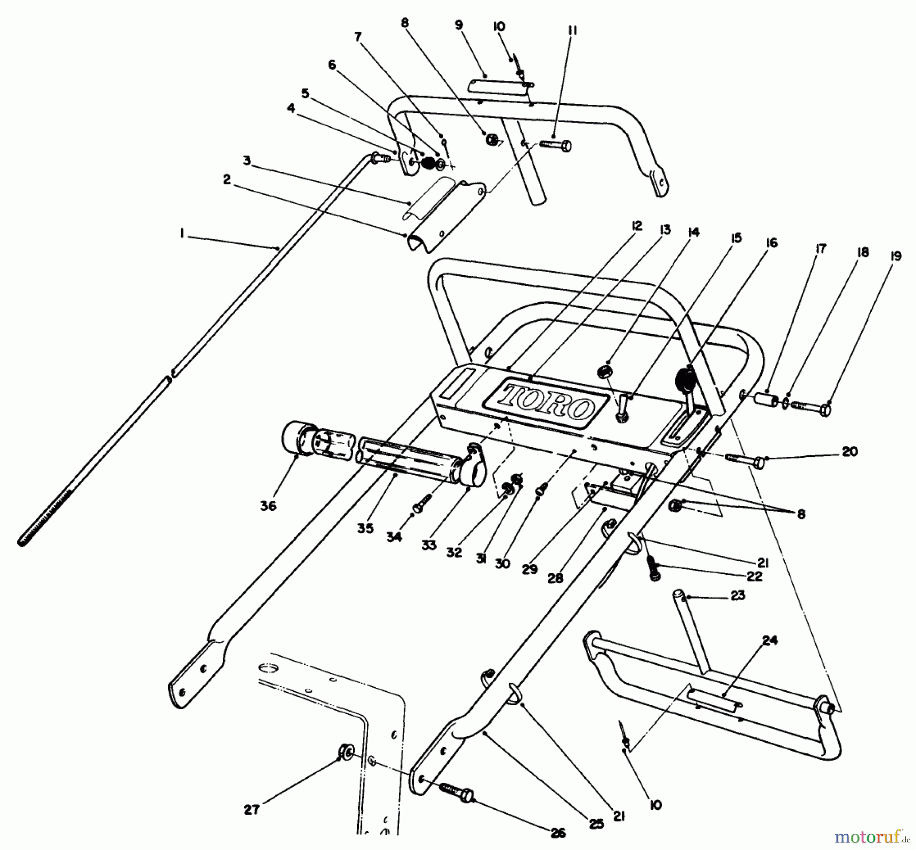 Toro Neu Mowers, Drive Unit Only 30113 - Toro Mid-Size Proline Gear Traction Unit, 8 hp, 1989 (9000001-9999999) HANDLE ASSEMBLY