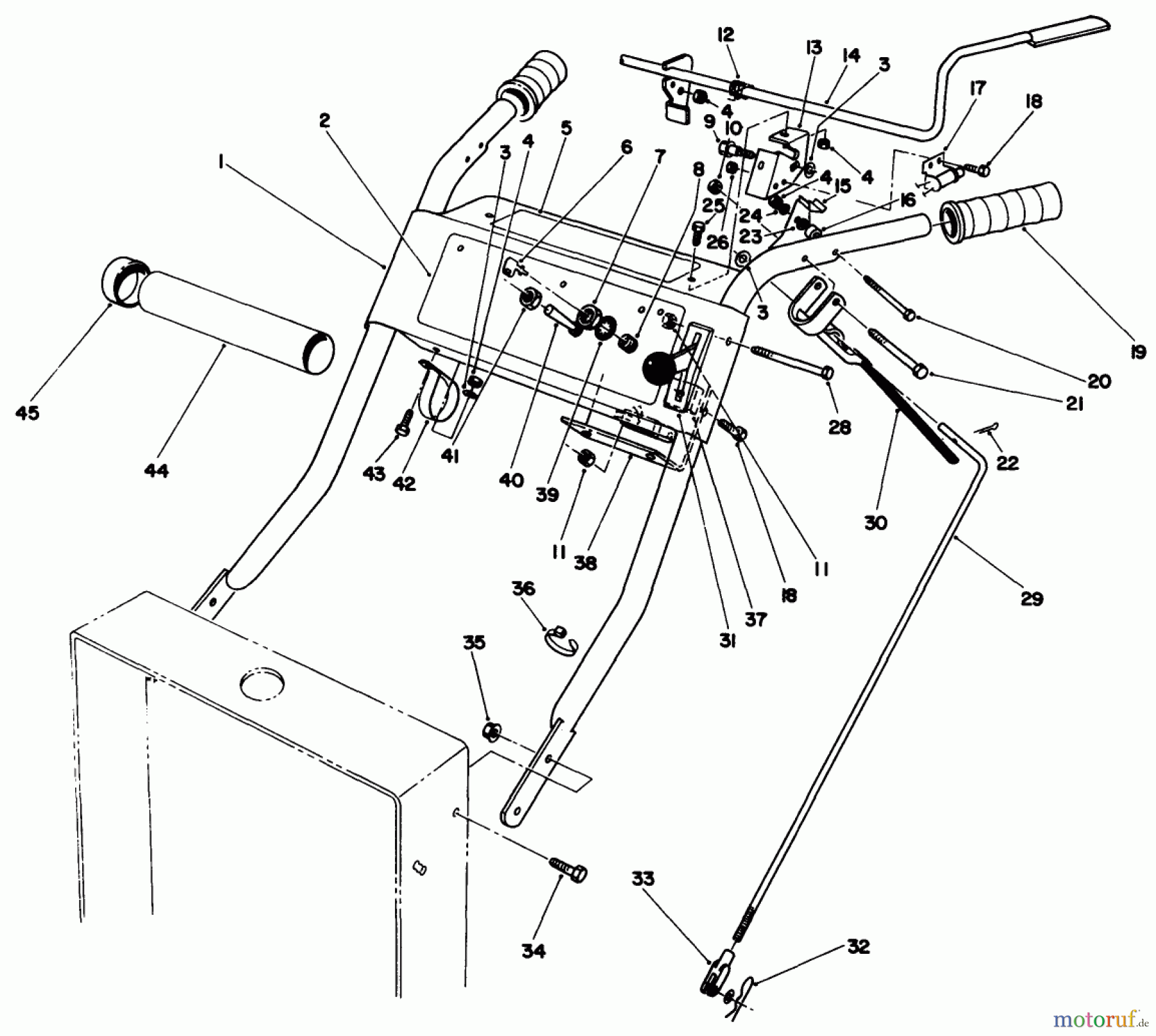 Toro Neu Mowers, Drive Unit Only 30115 - Toro Mid-Size Proline Gear Traction Unit, 12.5 hp, 1989 (9000001-9999999) HANDLE ASSEMBLY