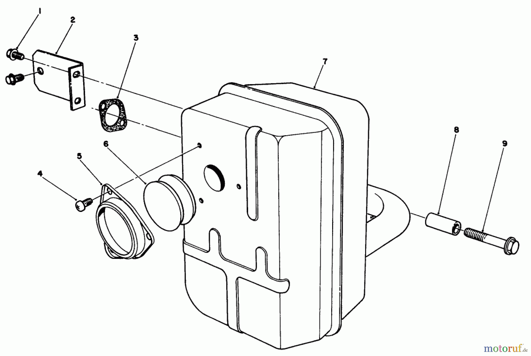 Toro Neu Mowers, Drive Unit Only 30115 - Toro Mid-Size Proline Gear Traction Unit, 12.5 hp, 1990 (0000001-0999999) MUFFLER ASSEMBLY