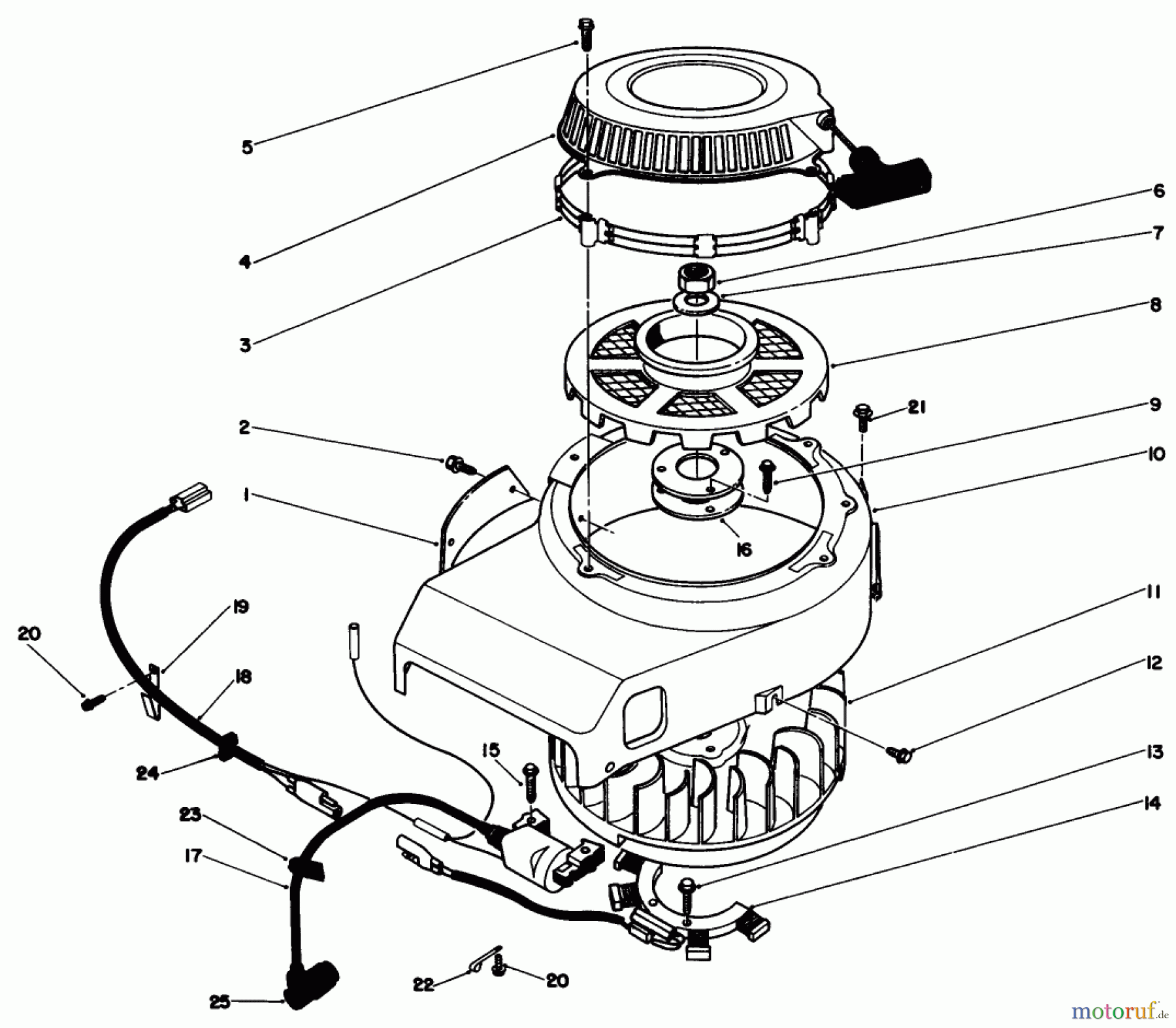 Toro Neu Mowers, Drive Unit Only 30115 - Toro Mid-Size Proline Gear Traction Unit, 12.5 hp, 1990 (0000001-0999999) RECOIL & FLYWHEEL ASSEMBLY