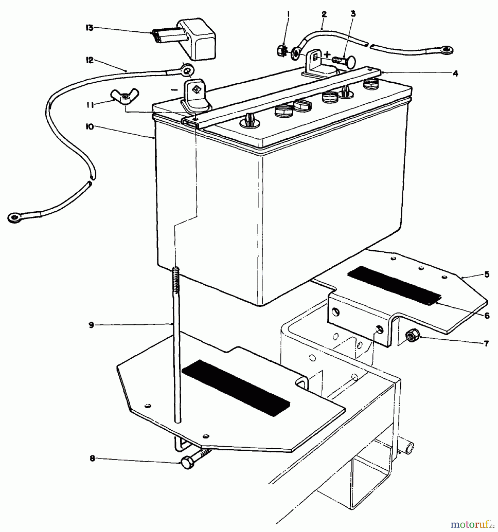 Toro Neu Mowers, Drive Unit Only 30116 - Toro Mid-Size Proline Gear Traction Unit, 16 hp, 1986 (6000001-6999999) BATTERY ASSEMBLY