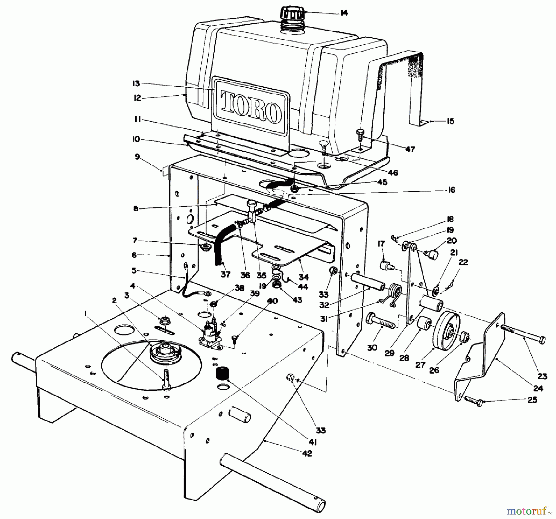 Toro Neu Mowers, Drive Unit Only 30116 - Toro Mid-Size Proline Gear Traction Unit, 16 hp, 1987 (7000001-7999999) FRAME ASSEMBLY