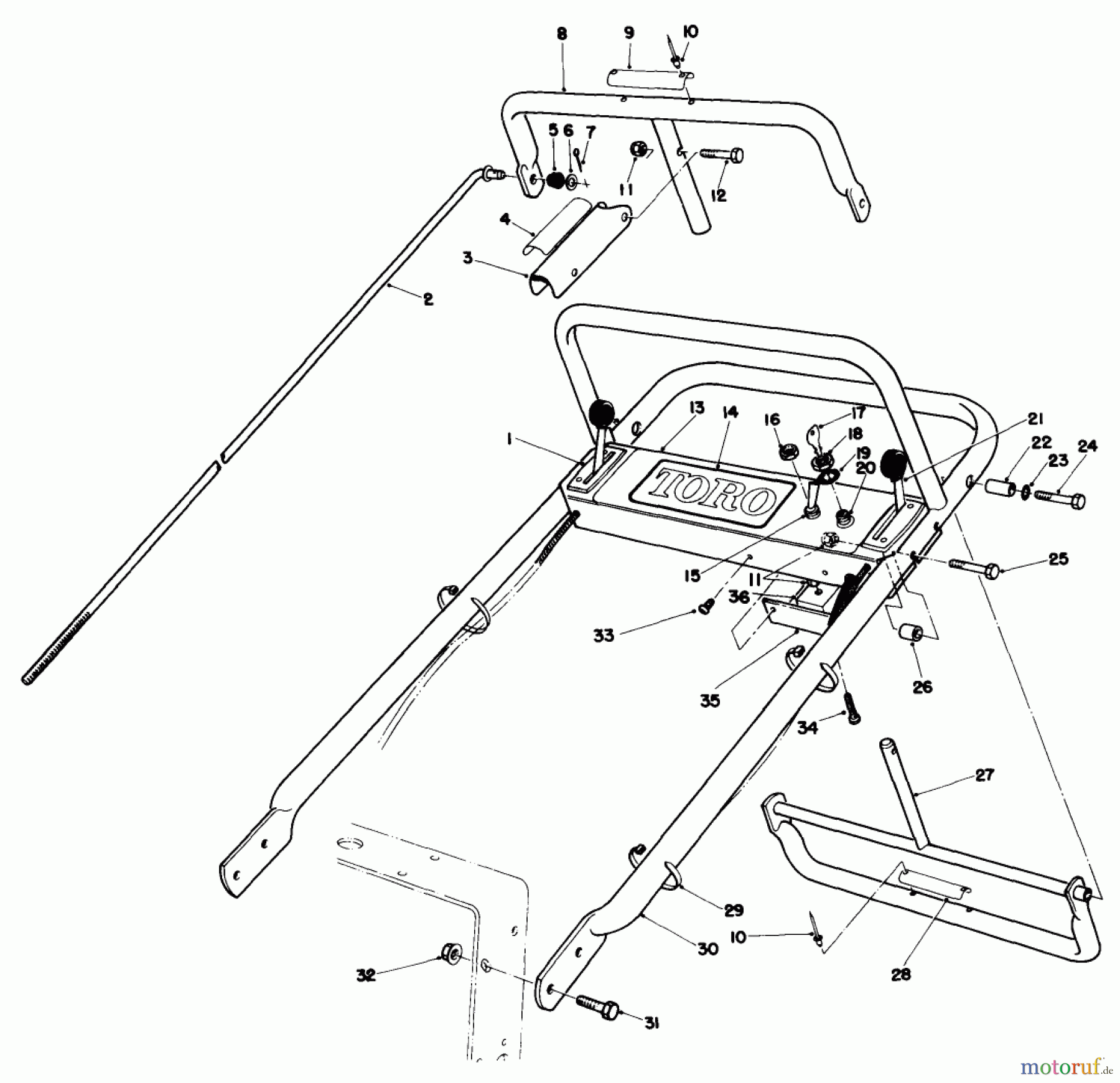 Toro Neu Mowers, Drive Unit Only 30116 - Toro Mid-Size Proline Gear Traction Unit, 16 hp, 1987 (7000001-7999999) HANDLE ASSEMBLY