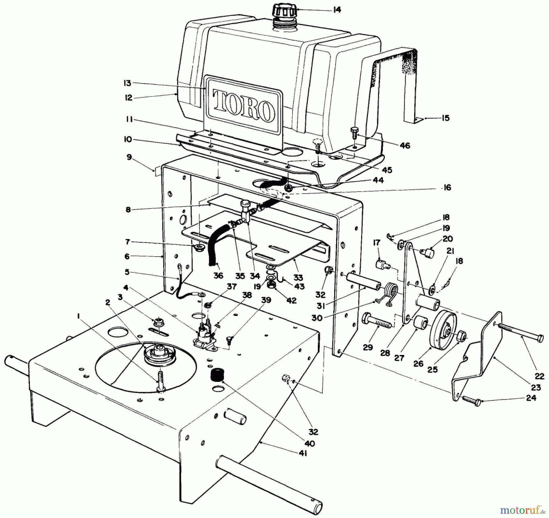 Toro Neu Mowers, Drive Unit Only 30116 - Toro Mid-Size Proline Gear Traction Unit, 16 hp, 1988 (8000001-8999999) FRAME ASSEMBLY