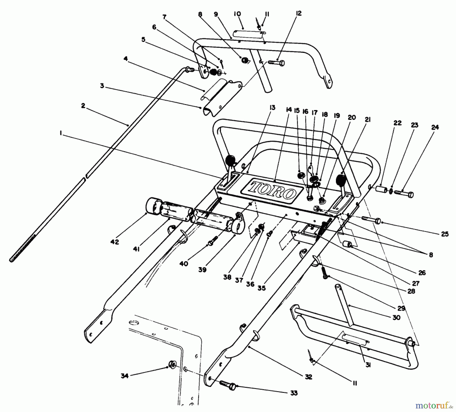 Toro Neu Mowers, Drive Unit Only 30116 - Toro Mid-Size Proline Gear Traction Unit, 16 hp, 1989 (9000001-9999999) HANDLE ASSEMBLY