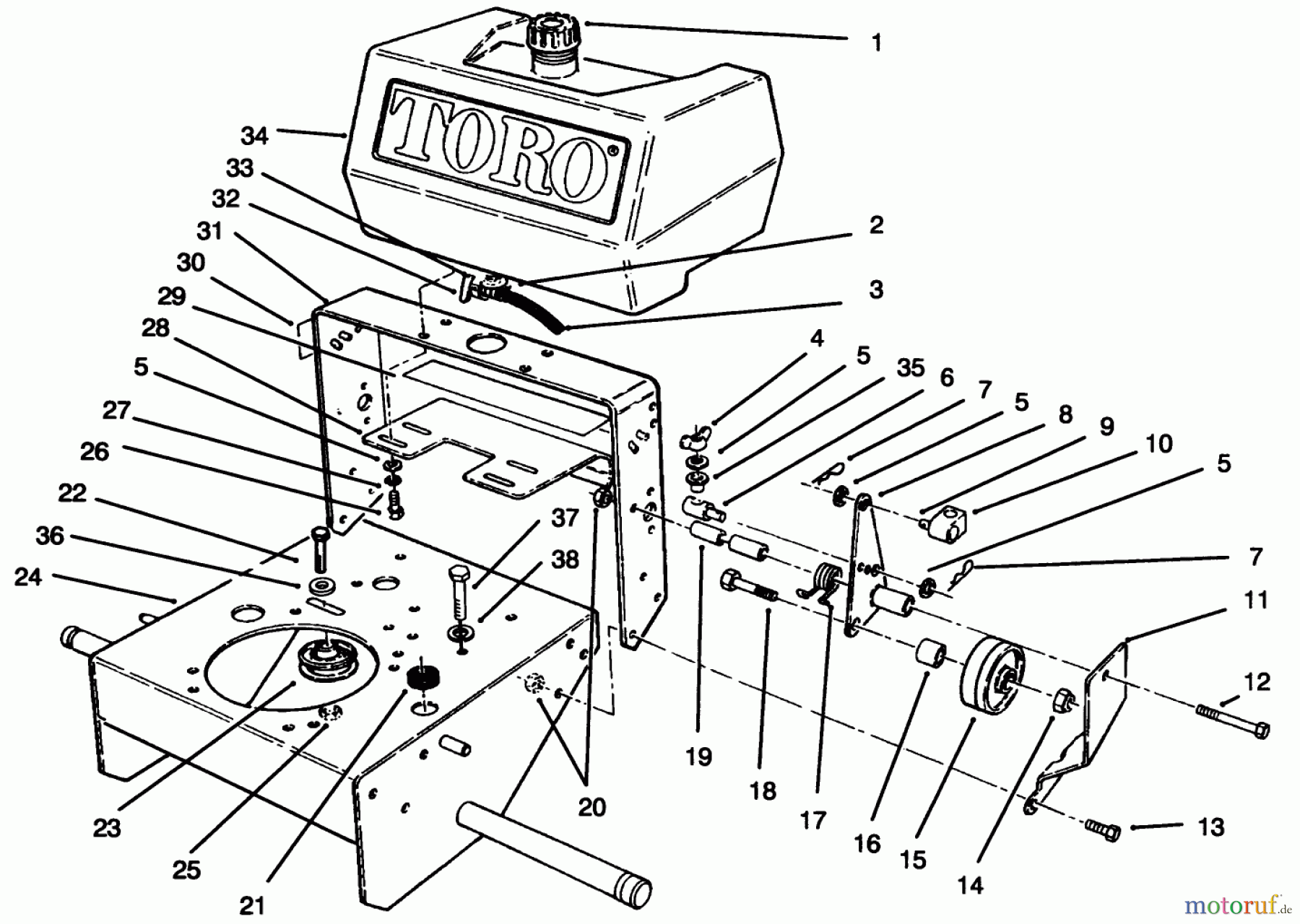 Toro Neu Mowers, Drive Unit Only 30157 - Toro Mid-Size Proline Gear Traction Unit, 12.5 hp, 1995 (590001-599999) FRAME ASSEMBLY