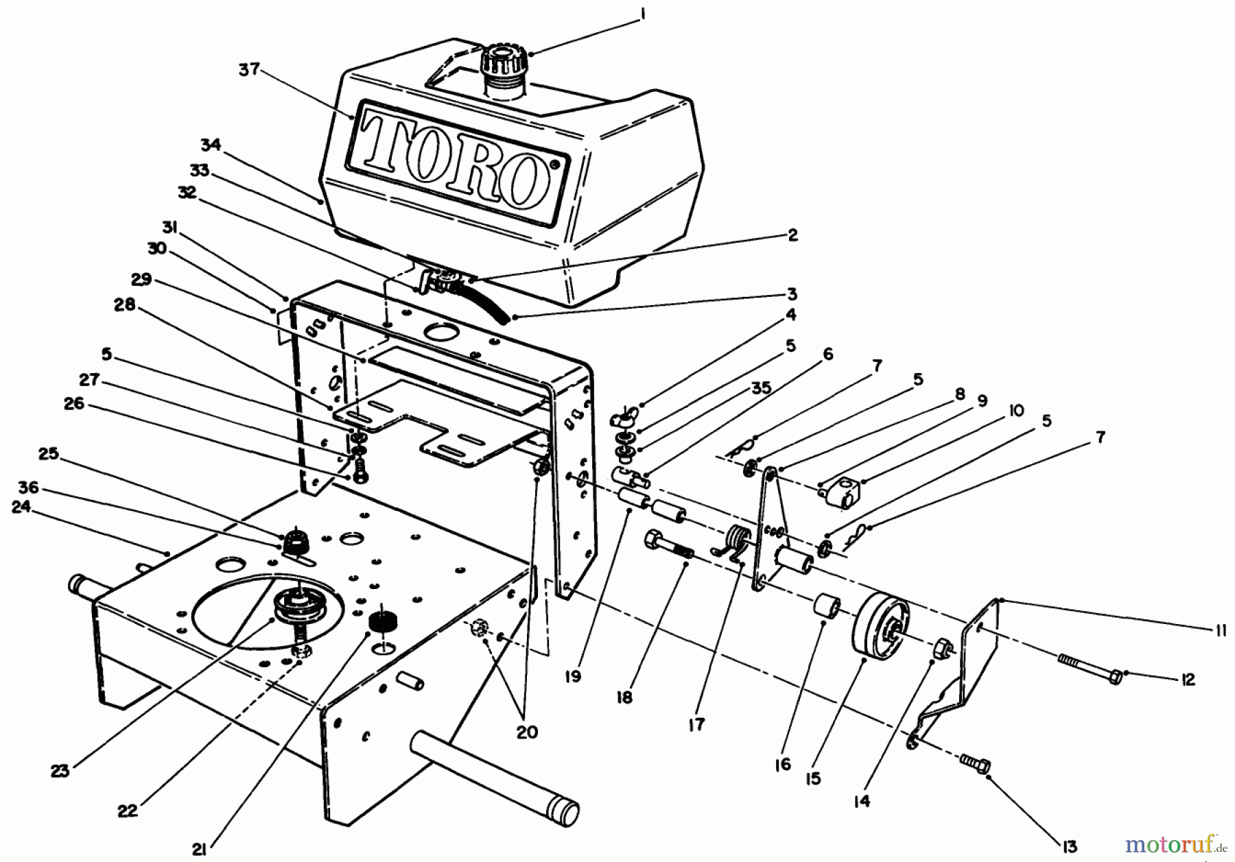 Toro Neu Mowers, Drive Unit Only 30165 - Toro Mid-Size Proline Gear Traction Unit, 12.5 hp, 1991 (1000001-1999999) FRAME ASSEMBLY