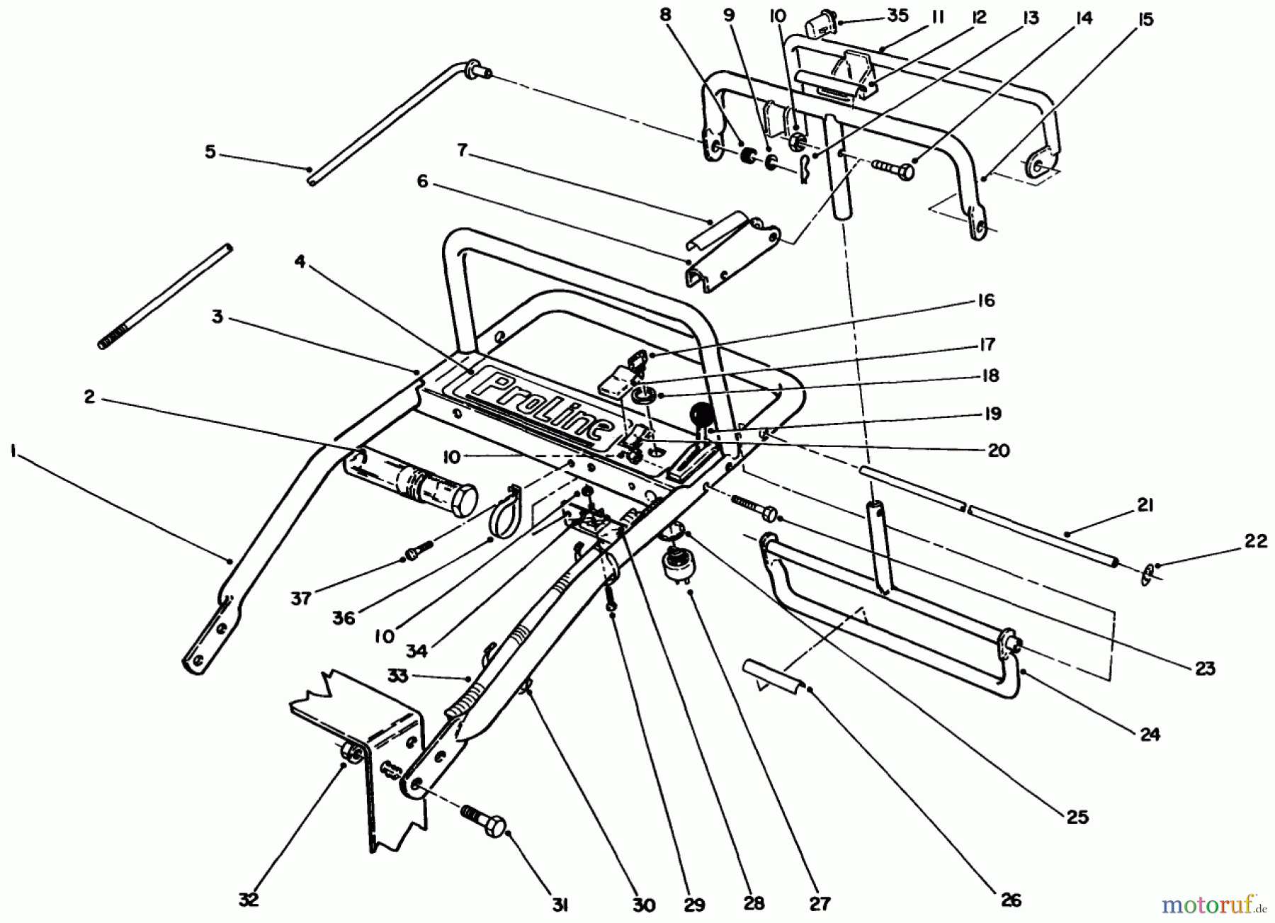 Toro Neu Mowers, Drive Unit Only 30165 - Toro Mid-Size Proline Gear Traction Unit, 12.5 hp, 1991 (1000001-1999999) HANDLE ASSEMBLY