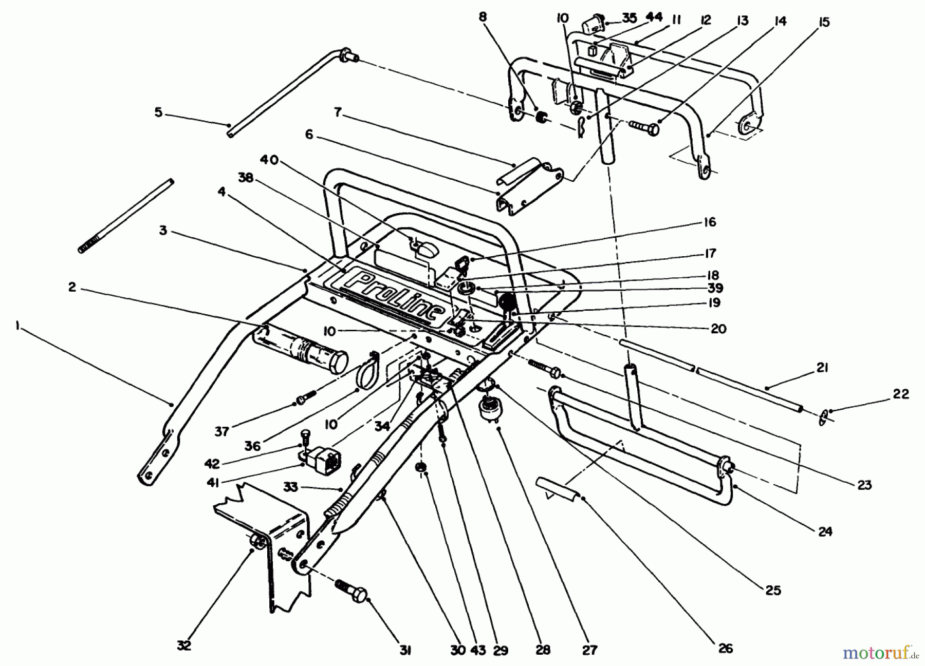 Toro Neu Mowers, Drive Unit Only 30165 - Toro Mid-Size Proline Gear Traction Unit, 12.5 hp, 1993 (3900001-3999999) HANDLE ASSEMBLY