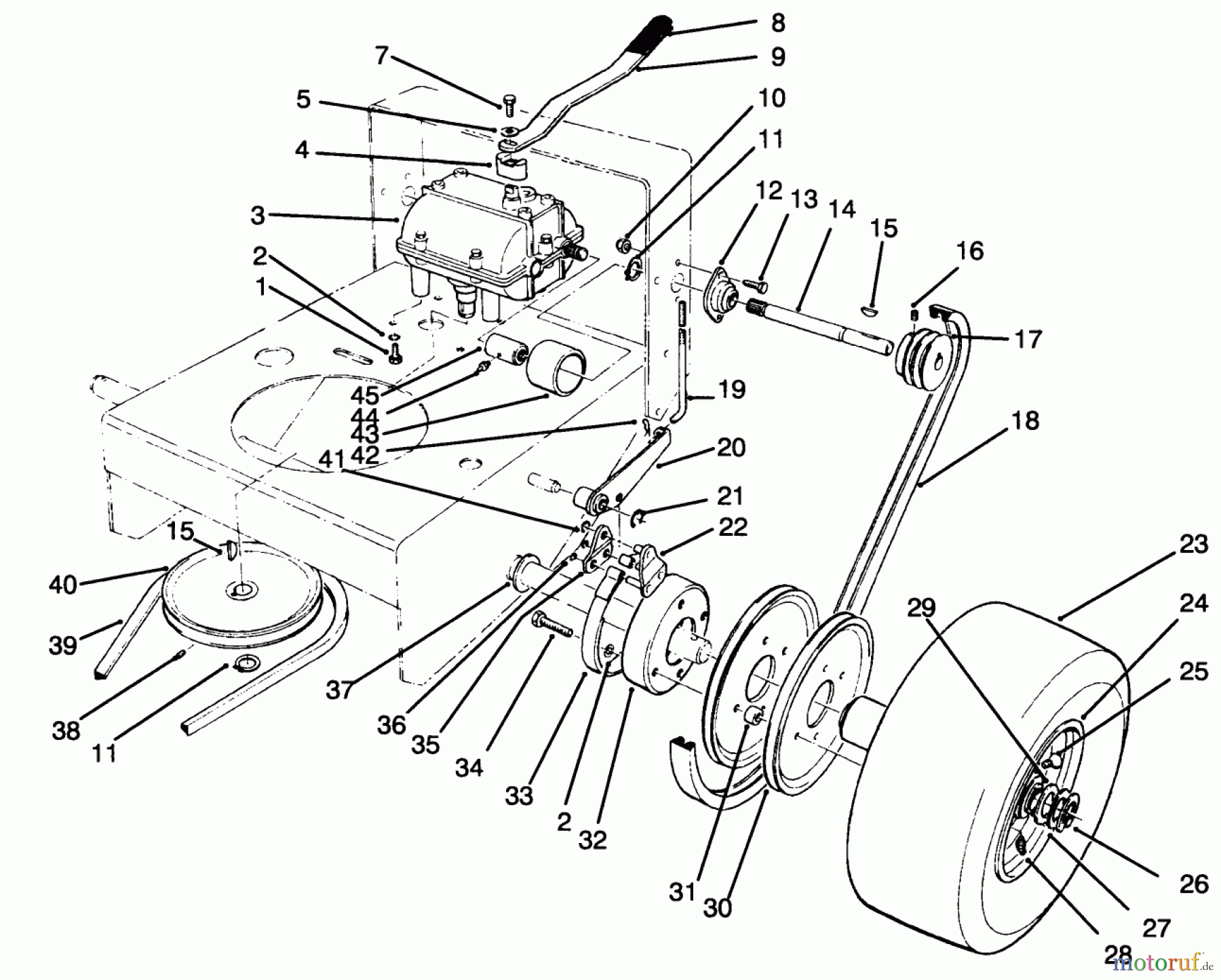 Toro Neu Mowers, Drive Unit Only 30165 - Toro Mid-Size Proline Gear Traction Unit, 12.5 hp, 1994 (4900001-4999999) AXLE ASSEMBLY