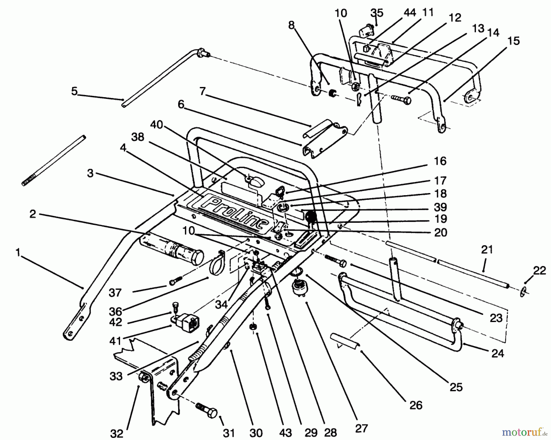 Toro Neu Mowers, Drive Unit Only 30165 - Toro Mid-Size Proline Gear Traction Unit, 12.5 hp, 1994 (4900001-4999999) HANDLE ASSEMBLY