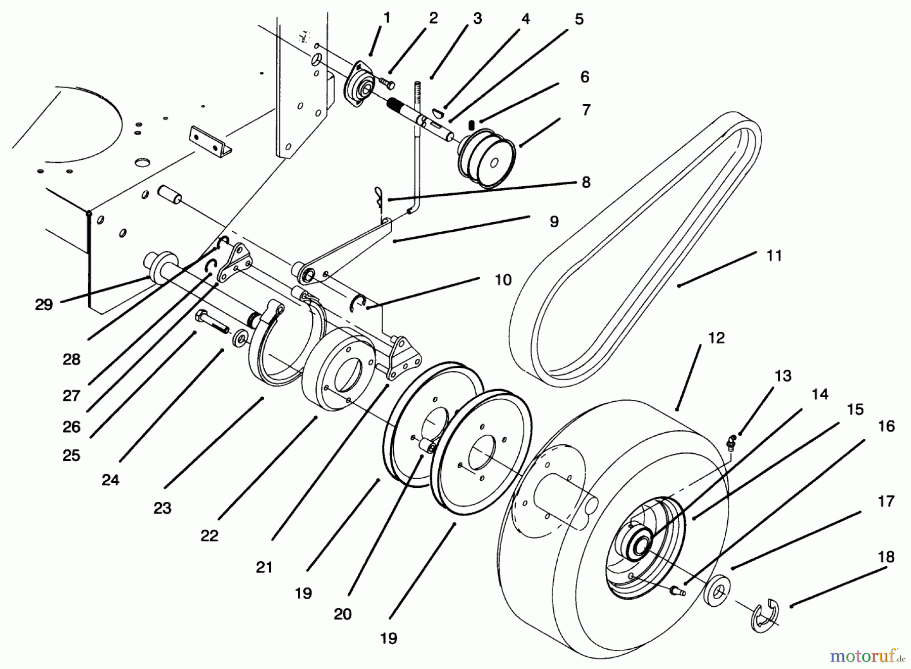  Toro Neu Mowers, Drive Unit Only 30165 - Toro Mid-Size Proline Gear Traction Unit, 12.5 hp, 1995 (5900001-5999999) AXLE, BRAKE, WHEEL DRIVE AND BELTS