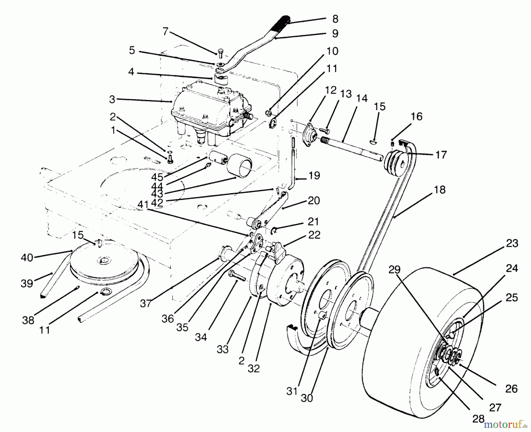  Toro Neu Mowers, Drive Unit Only 30166 - Toro Mid-Size Proline Gear Traction Unit, 12.5 hp, 1995 (590001-599999) AXLE ASSEMBLY