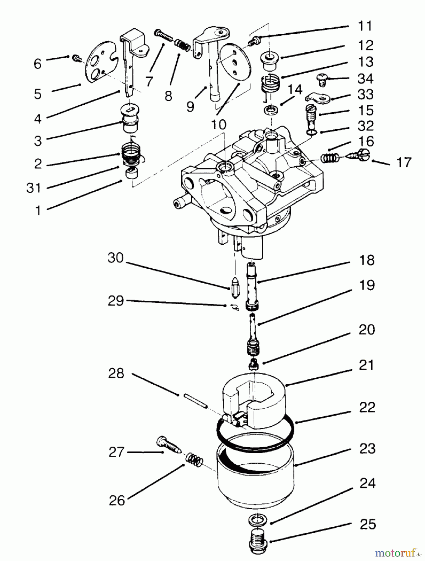 Toro Neu Mowers, Drive Unit Only 30166 - Toro Mid-Size Proline Gear Traction Unit, 12.5 hp, 1995 (590001-599999) CARBURETOR ASSEMBLY