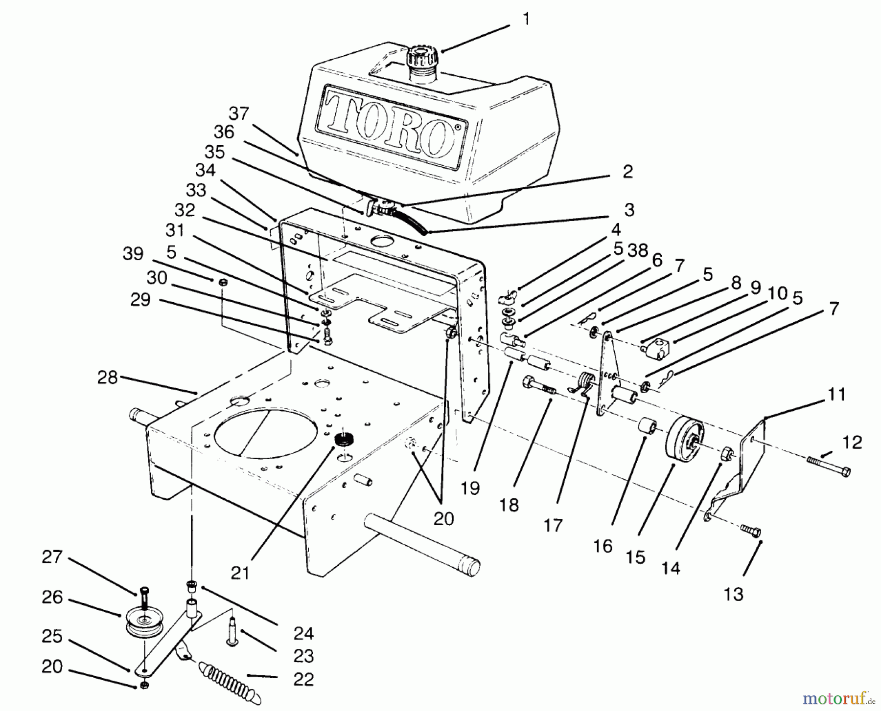 Toro Neu Mowers, Drive Unit Only 30166 - Toro Mid-Size Proline Gear Traction Unit, 12.5 hp, 1995 (590001-599999) FRAME ASSEMBLY