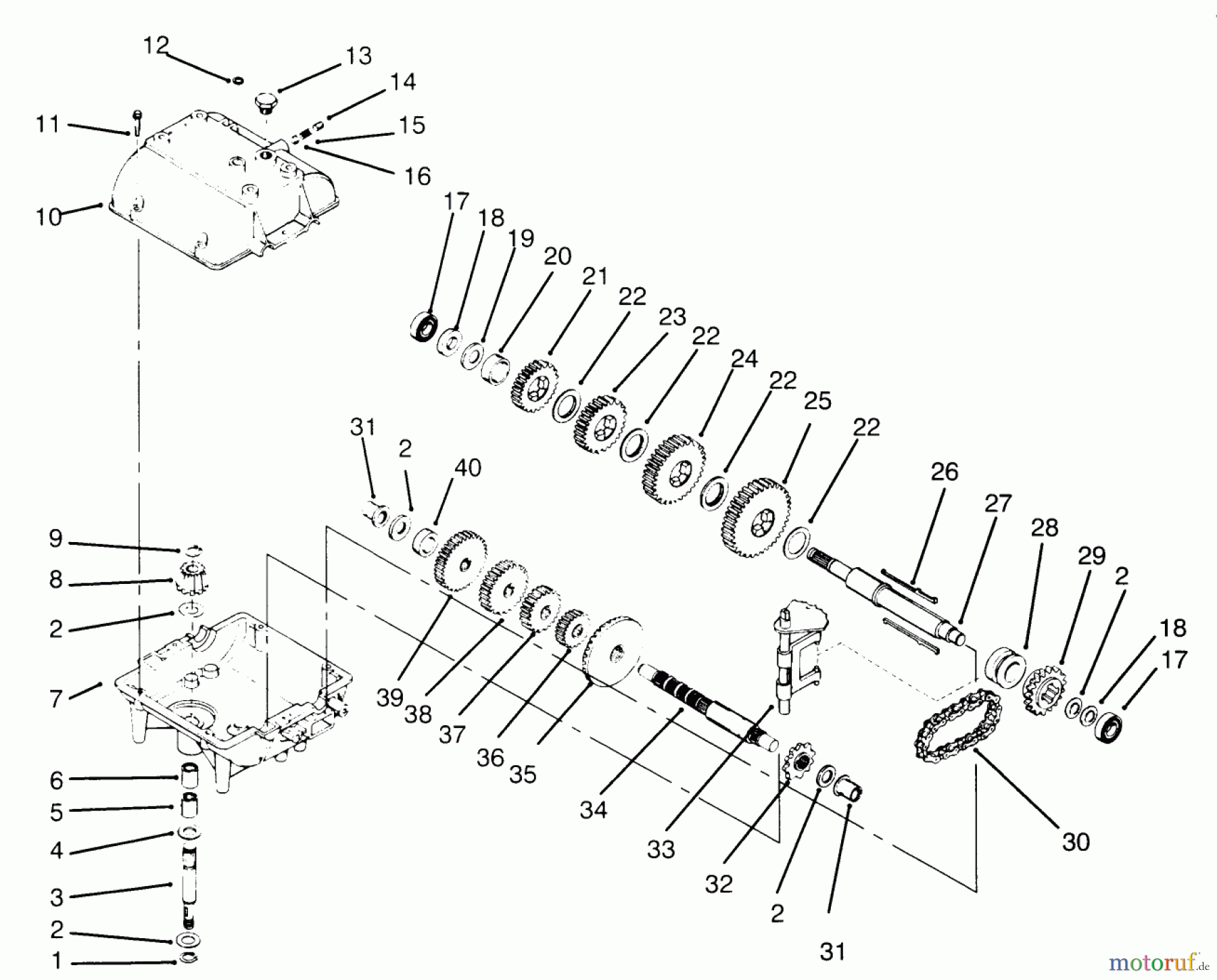 Toro Neu Mowers, Drive Unit Only 30166 - Toro Mid-Size Proline Gear Traction Unit, 12.5 hp, 1995 (590001-599999) PEERLESS TRANSMISSION MODEL NO. 700-039