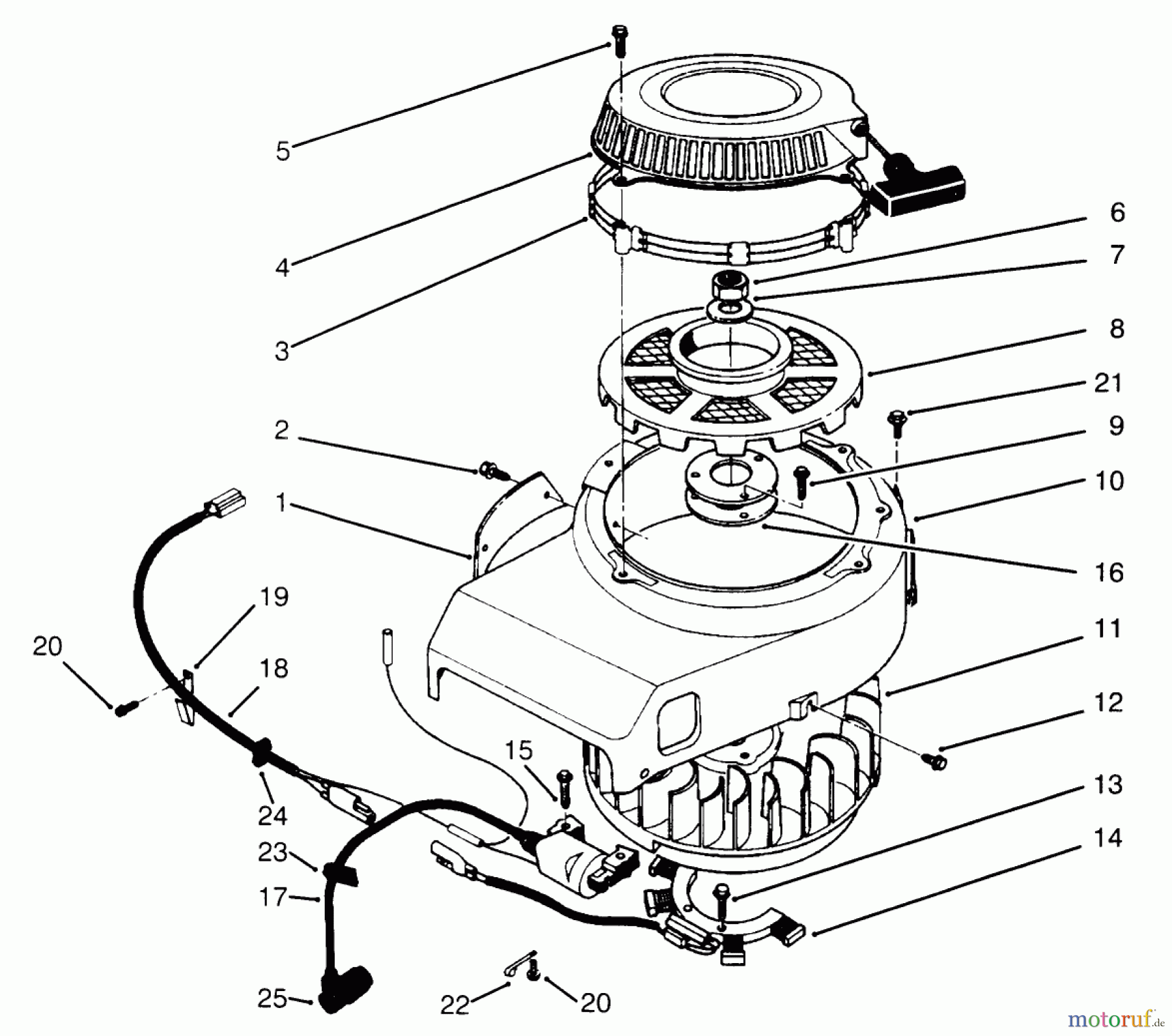 Toro Neu Mowers, Drive Unit Only 30166 - Toro Mid-Size Proline Gear Traction Unit, 12.5 hp, 1995 (590001-599999) RECOIL & FLYWHEEL ASSEMBLY