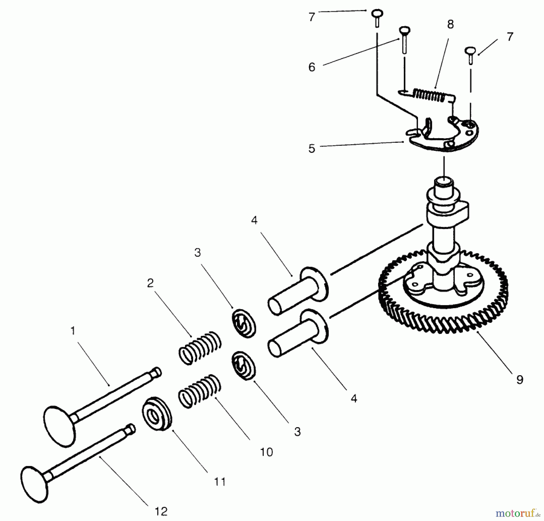 Toro Neu Mowers, Drive Unit Only 30166 - Toro Mid-Size Proline Gear Traction Unit, 12.5 hp, 1995 (590001-599999) VALVE/CAMSHAFT